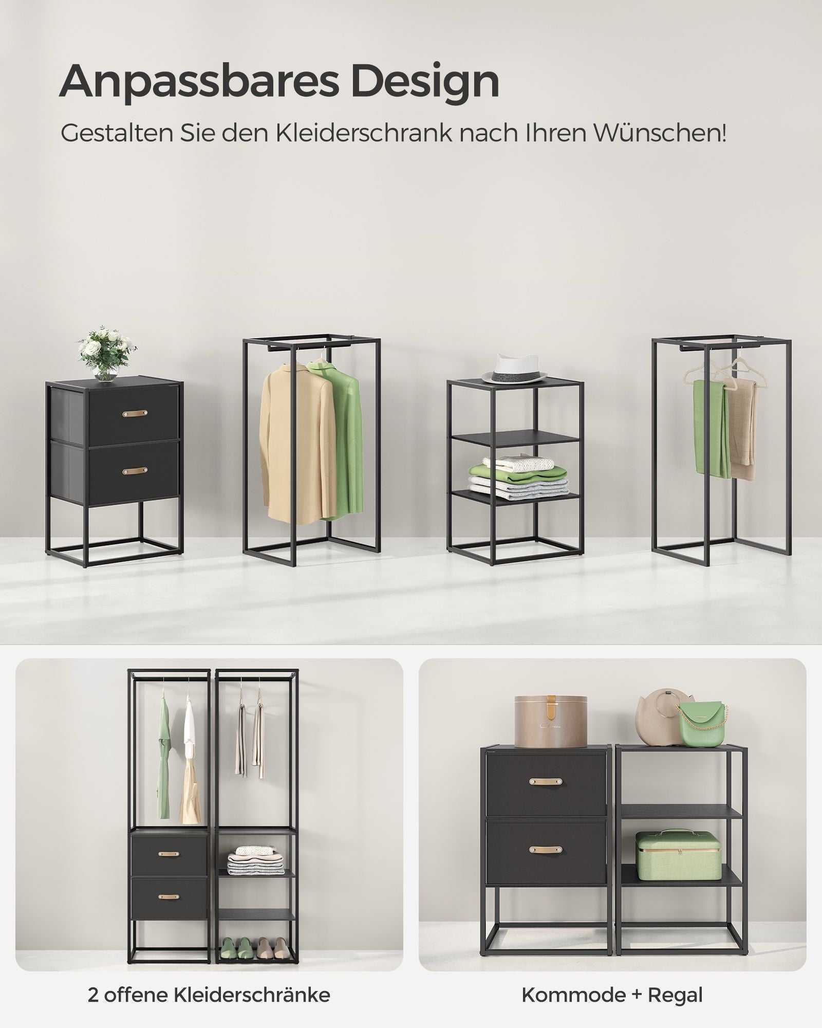 Clothing rack - with 2 drawers - Ebony black