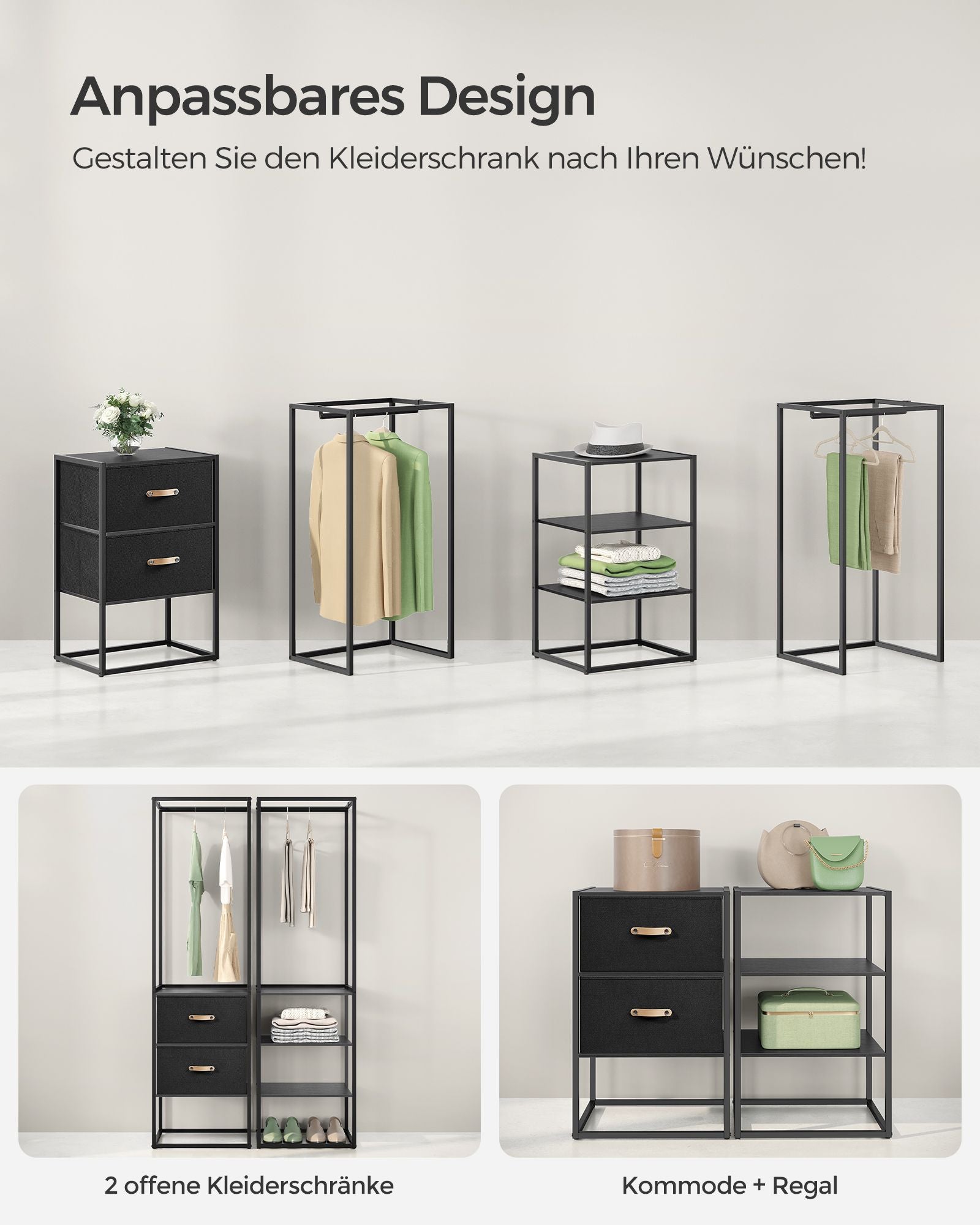 Clothing rack - with 2 drawers - Ebony black