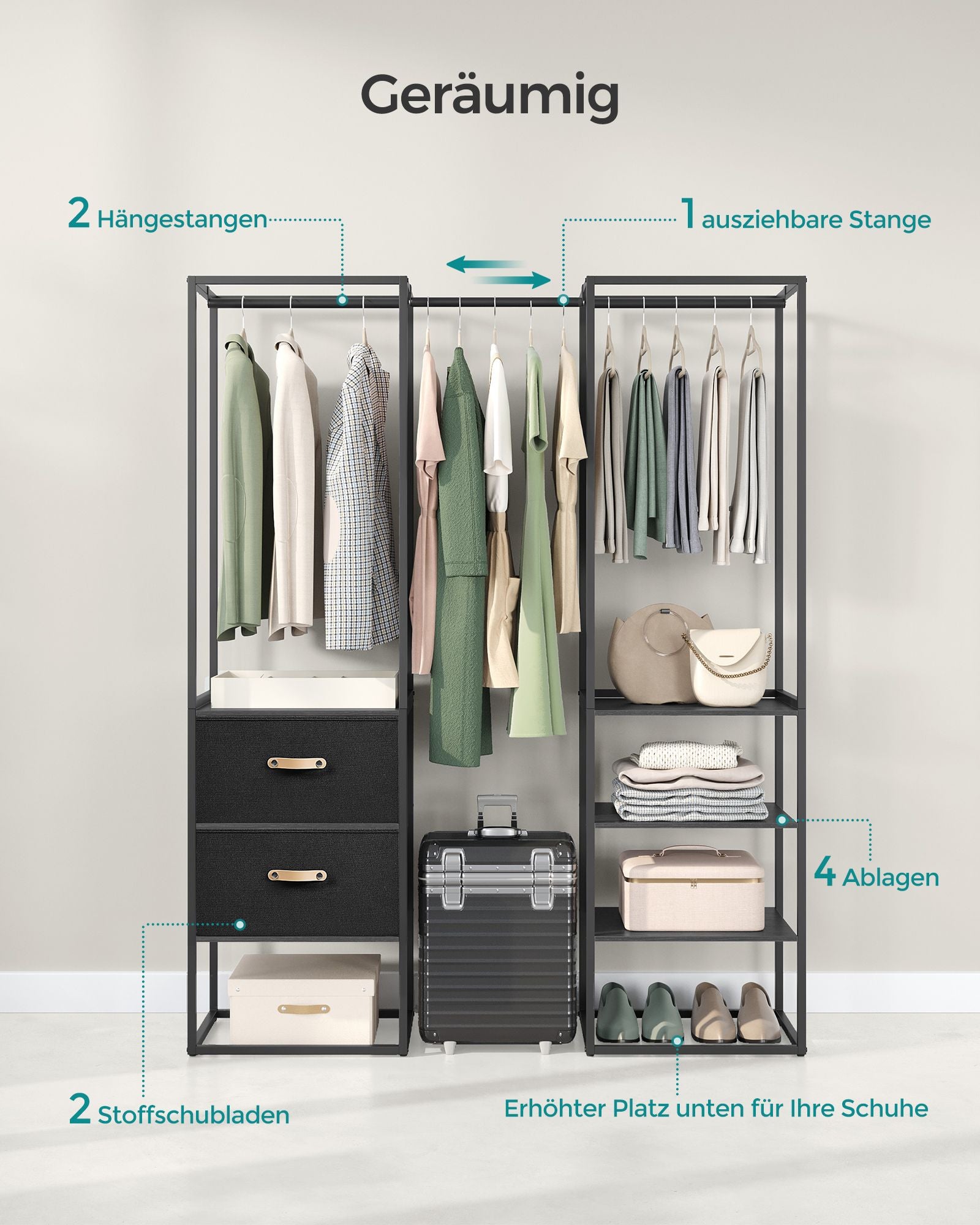 Clothing rack - with 2 drawers - Ebony black