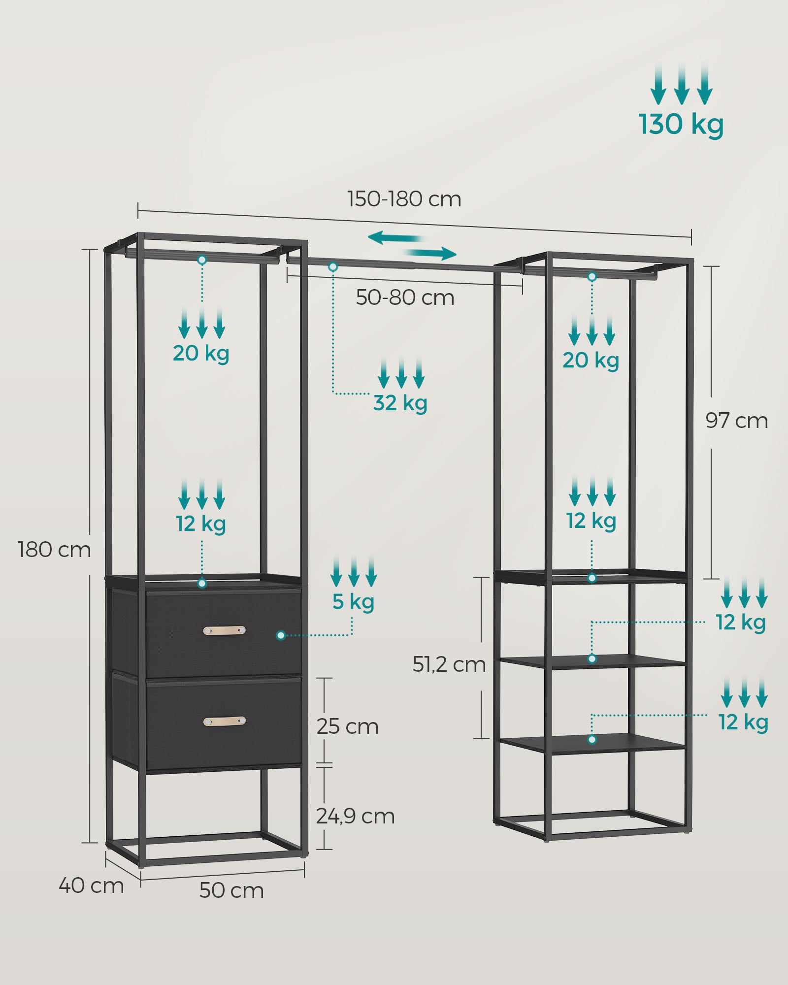 Clothing rack - with 2 drawers - Ebony black