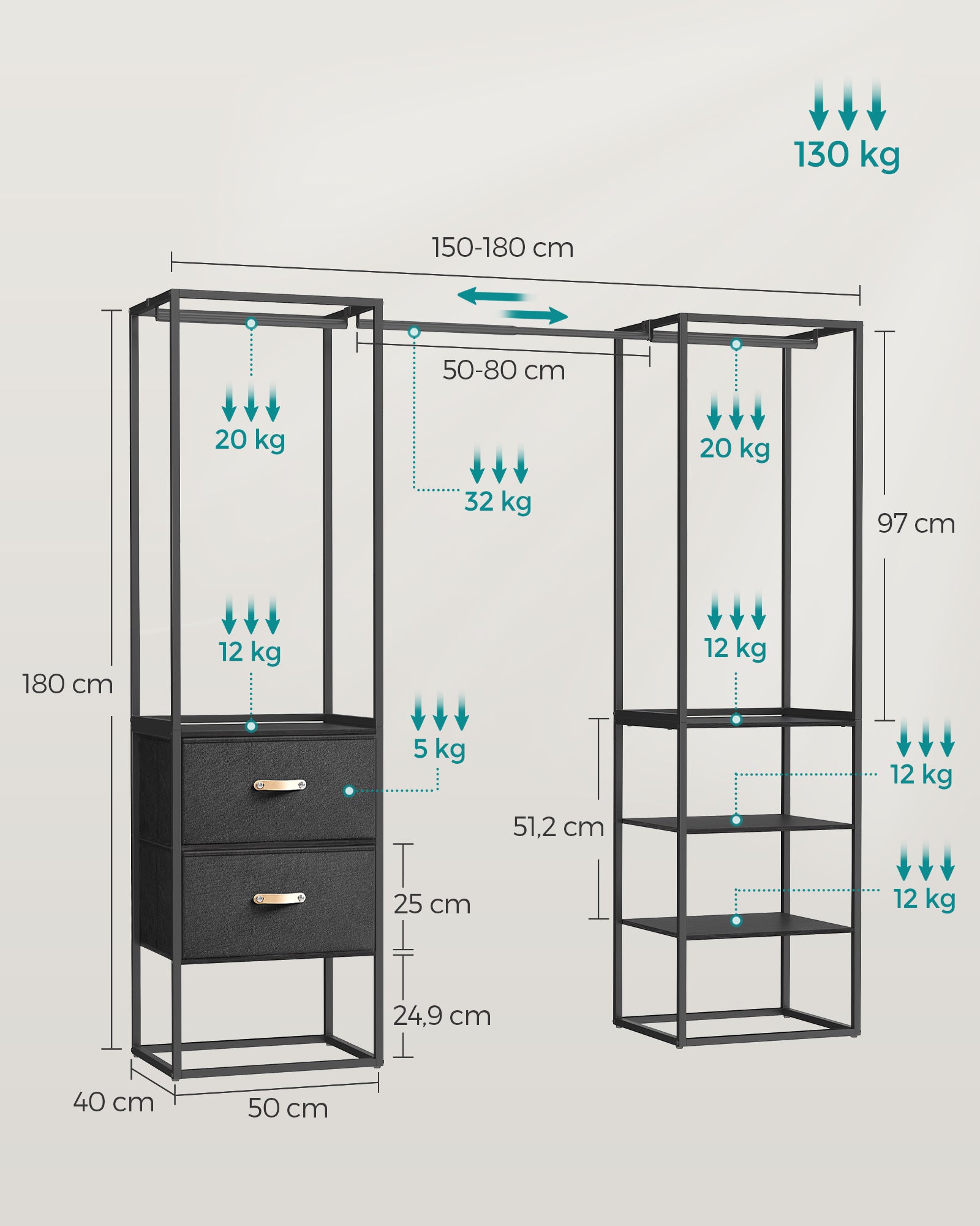 Clothing rack - with 2 drawers - Ebony black