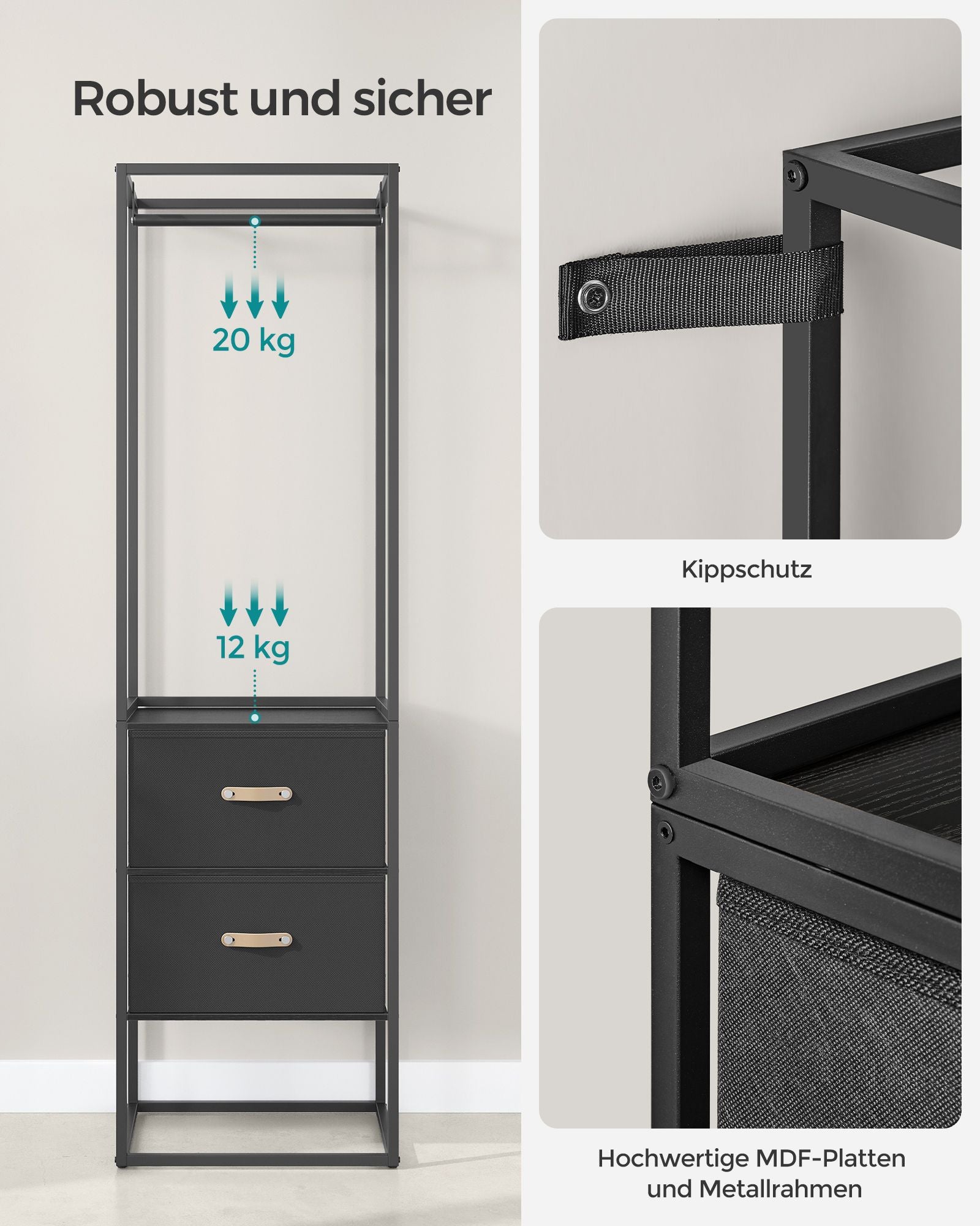 Clothing rack - with 2 drawers - Ebony black