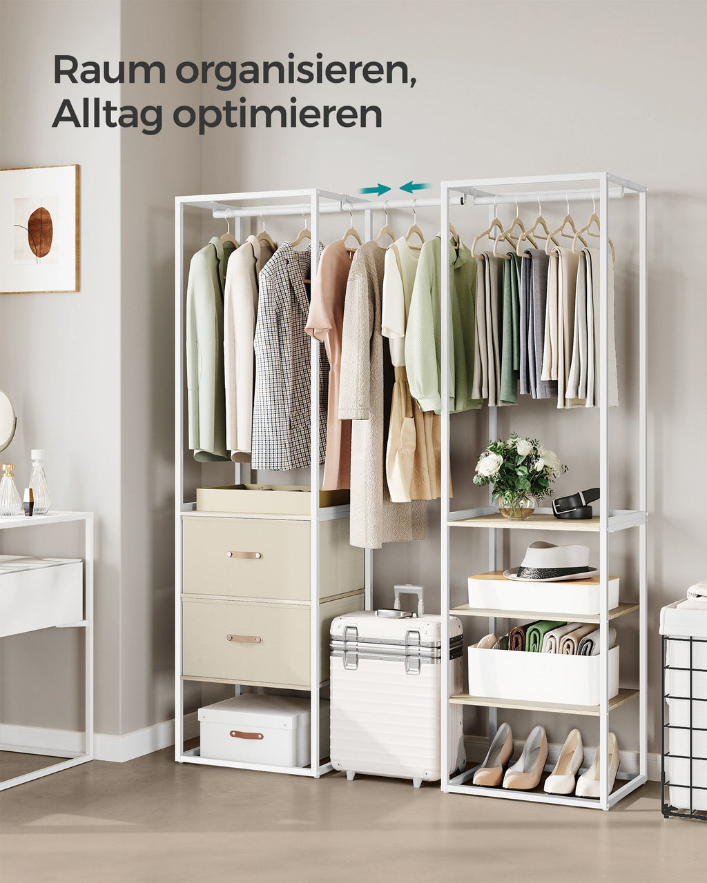 Clothing rack - with 2 drawers - natural beige