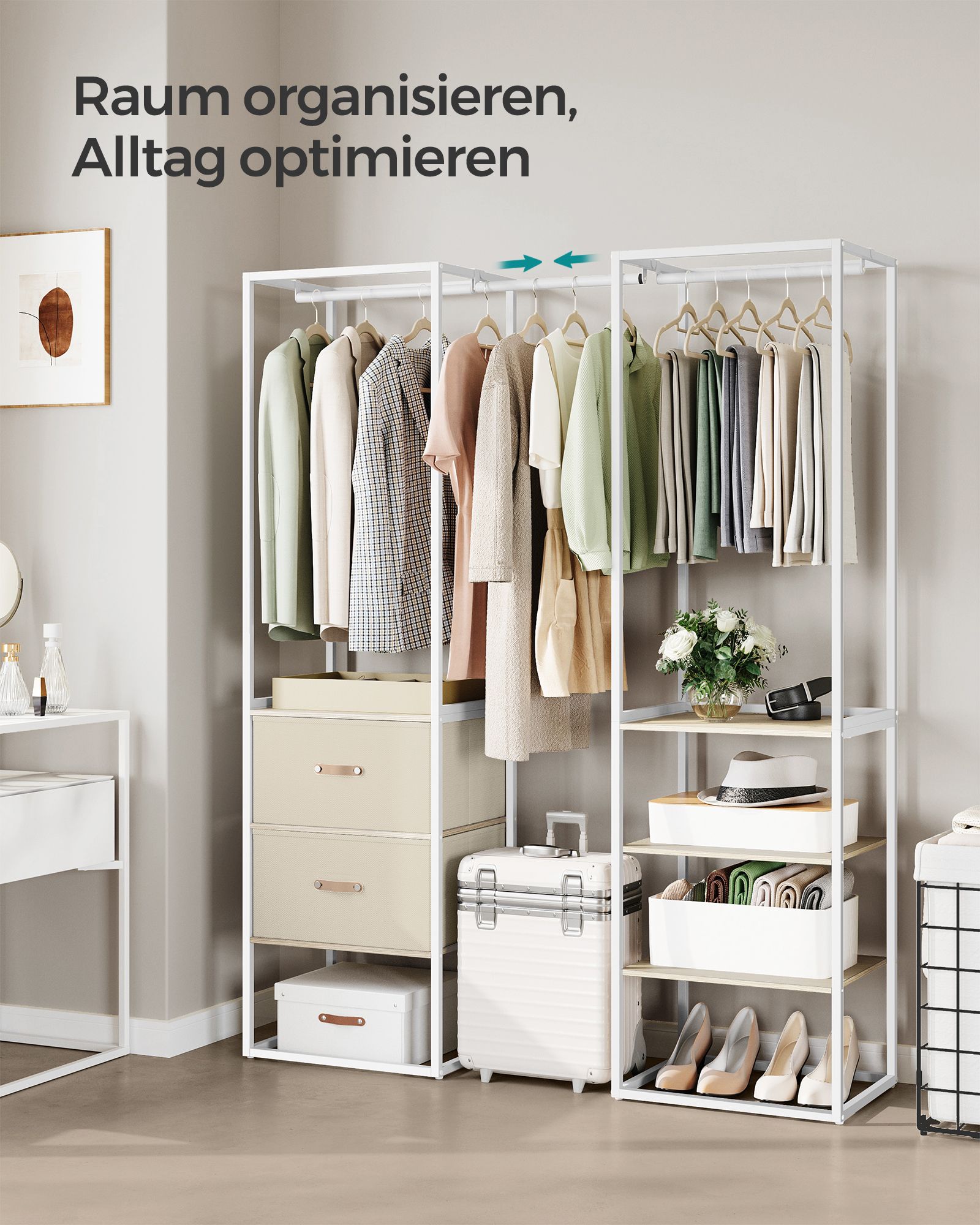 Clothing rack - with 2 drawers - natural beige