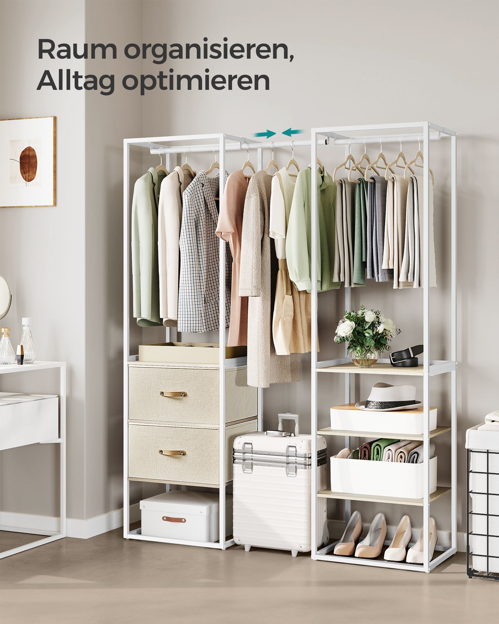 Clothing rack - with 2 drawers - natural beige