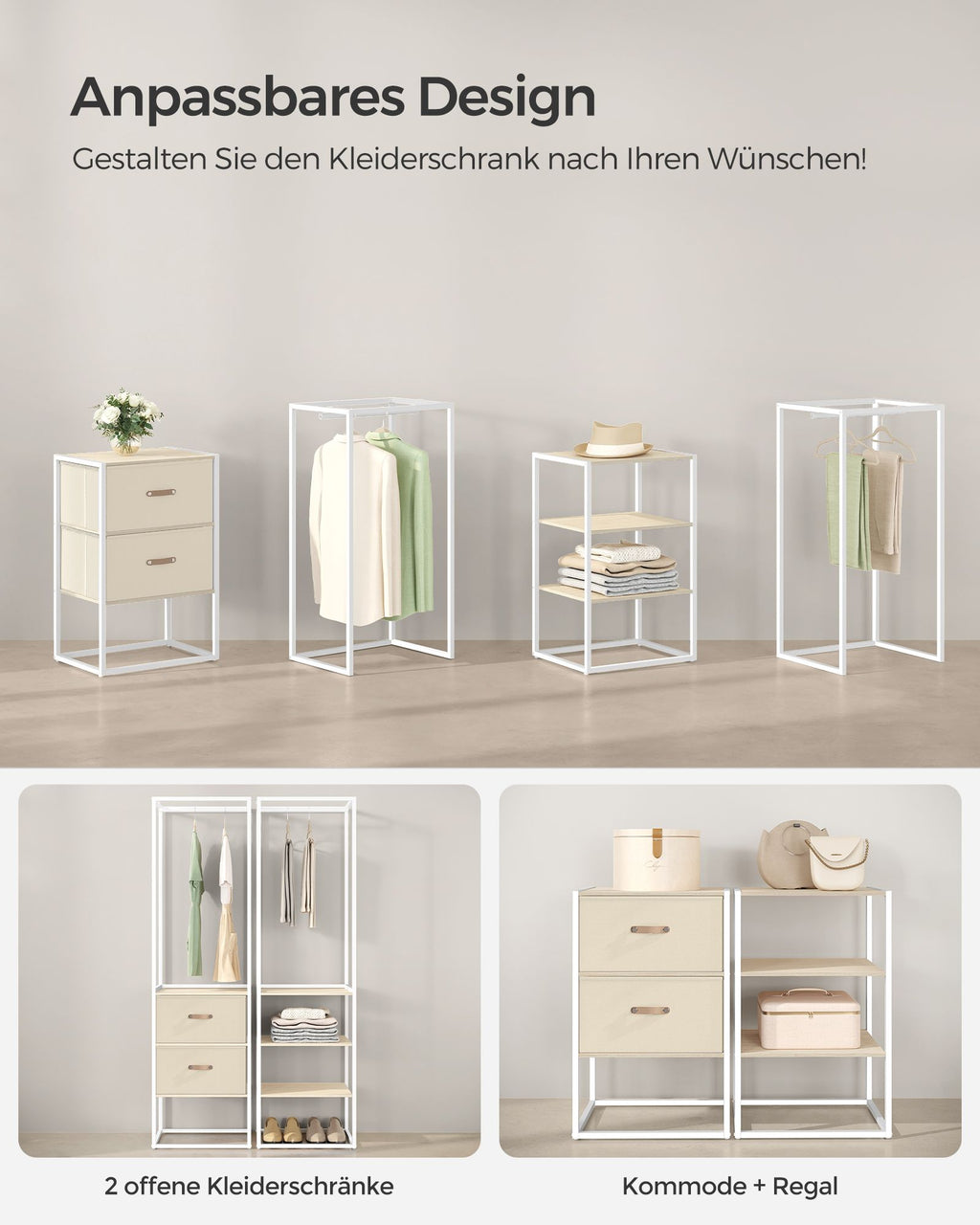 Clothing rack - with 2 drawers - natural beige