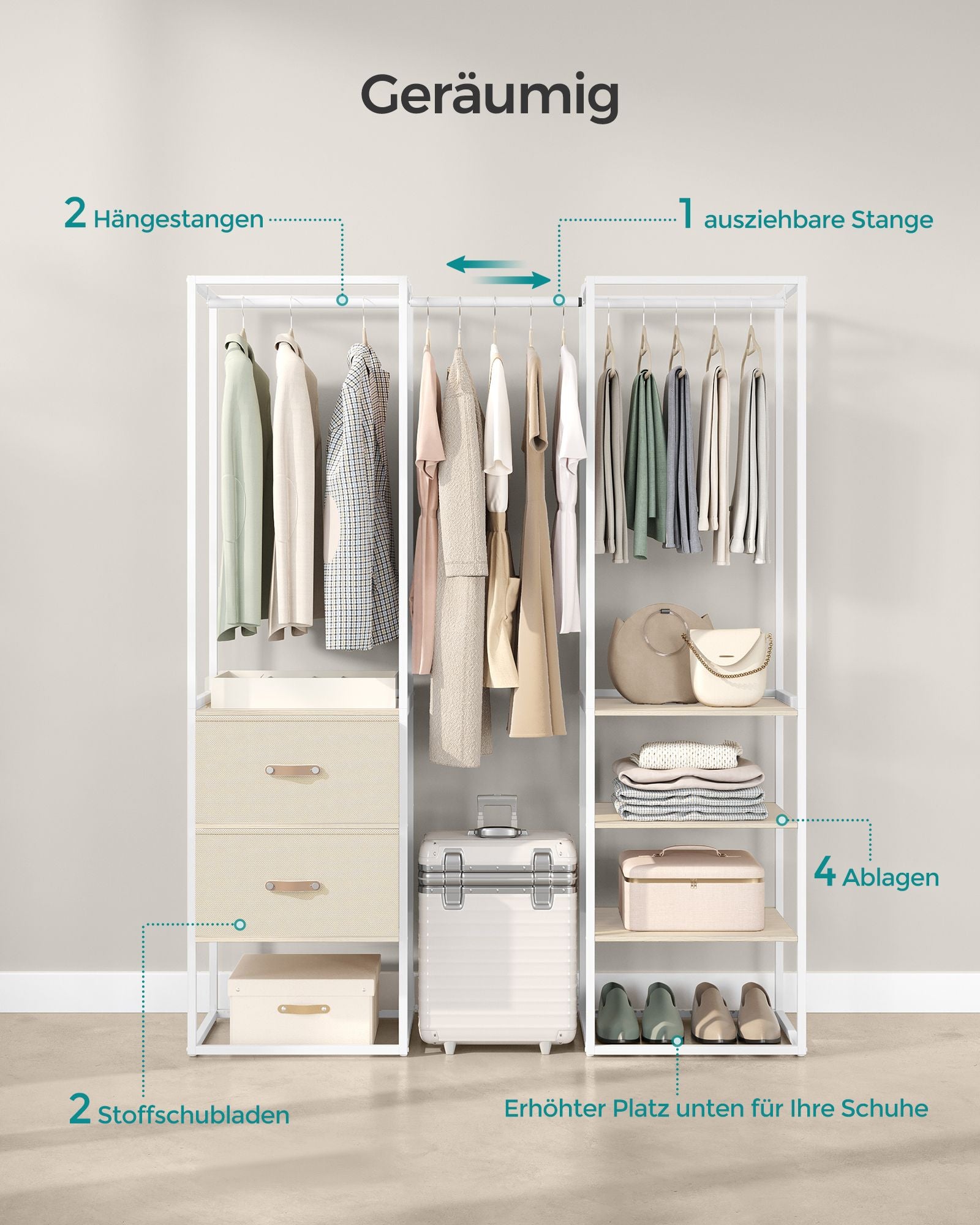 Clothing rack - with 2 drawers - natural beige