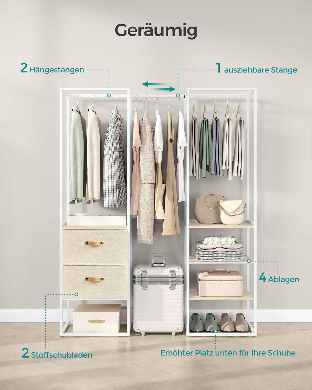 Clothing rack - with 2 drawers - natural beige