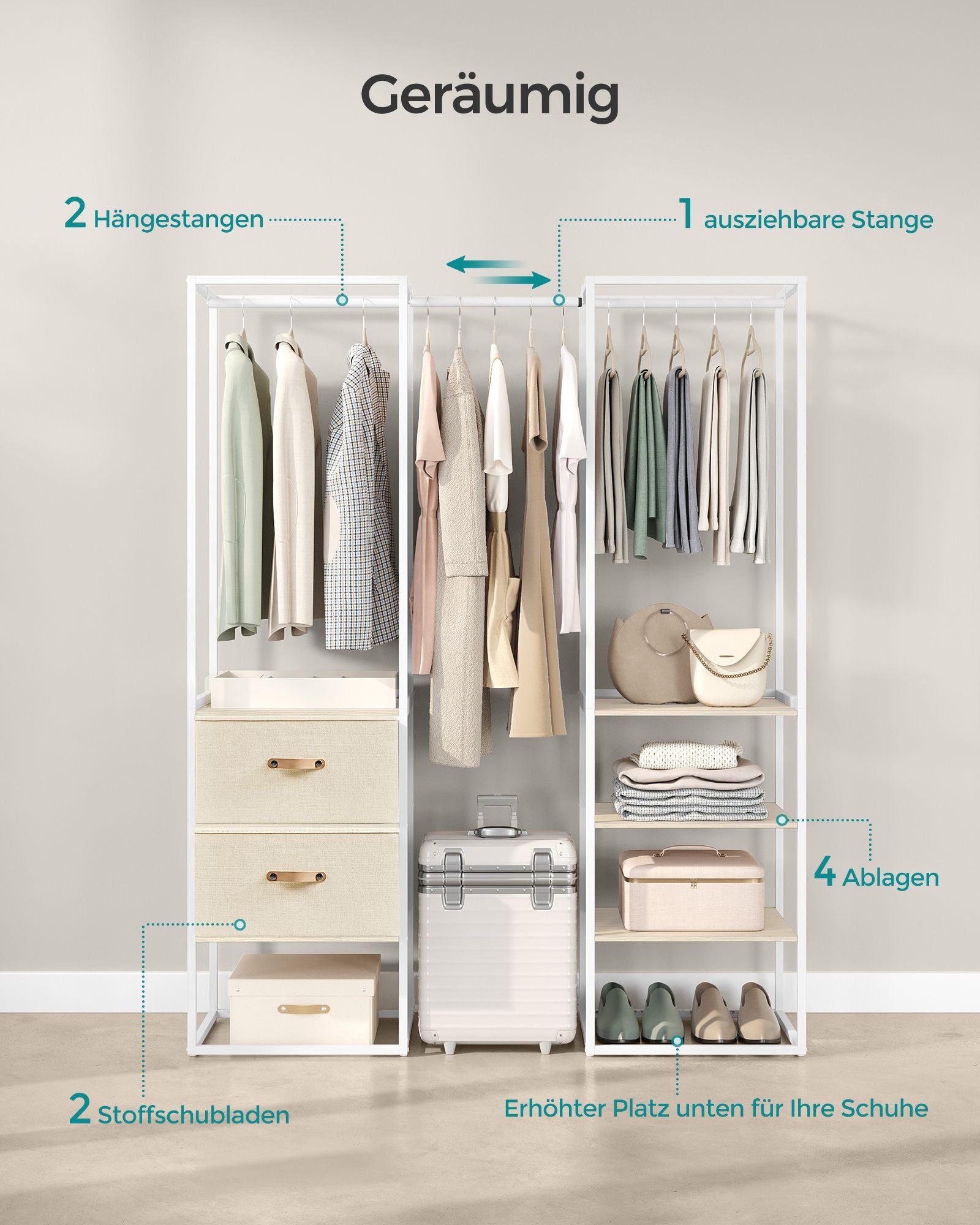 Clothing rack - with 2 drawers - natural beige