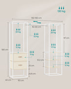 Clothing rack - with 2 drawers - natural beige