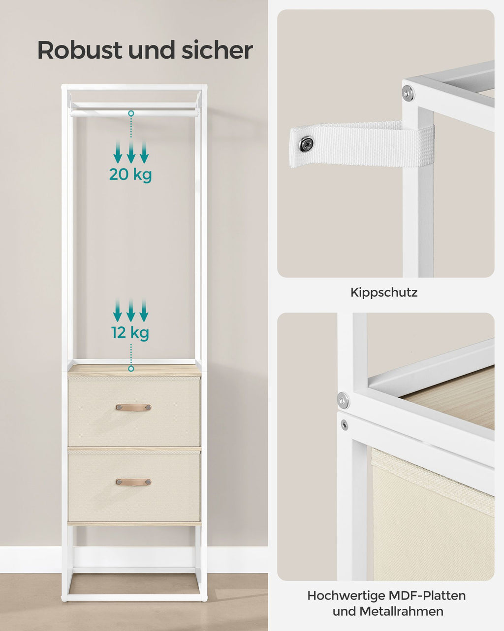 Clothing rack - with 2 drawers - natural beige