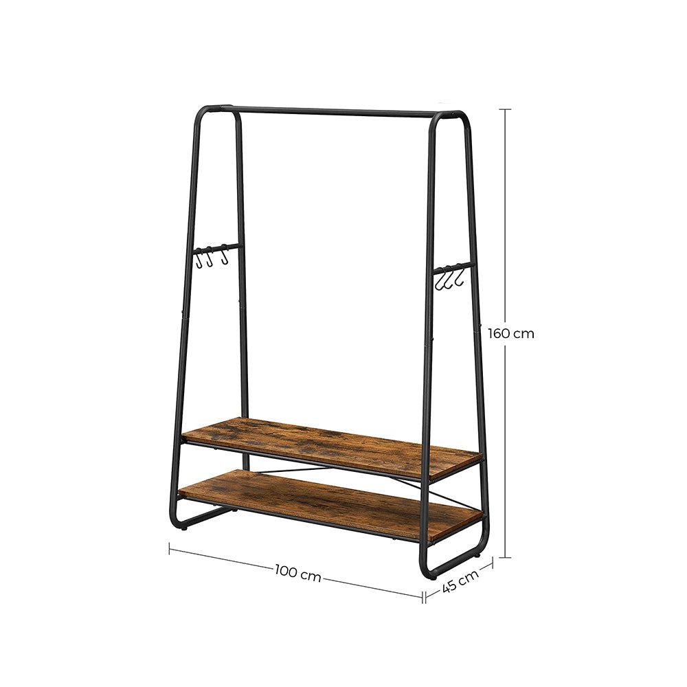Clothing rack - Coat rack - Wardrobe - 2 shelves - Steel frame - Brown/Black