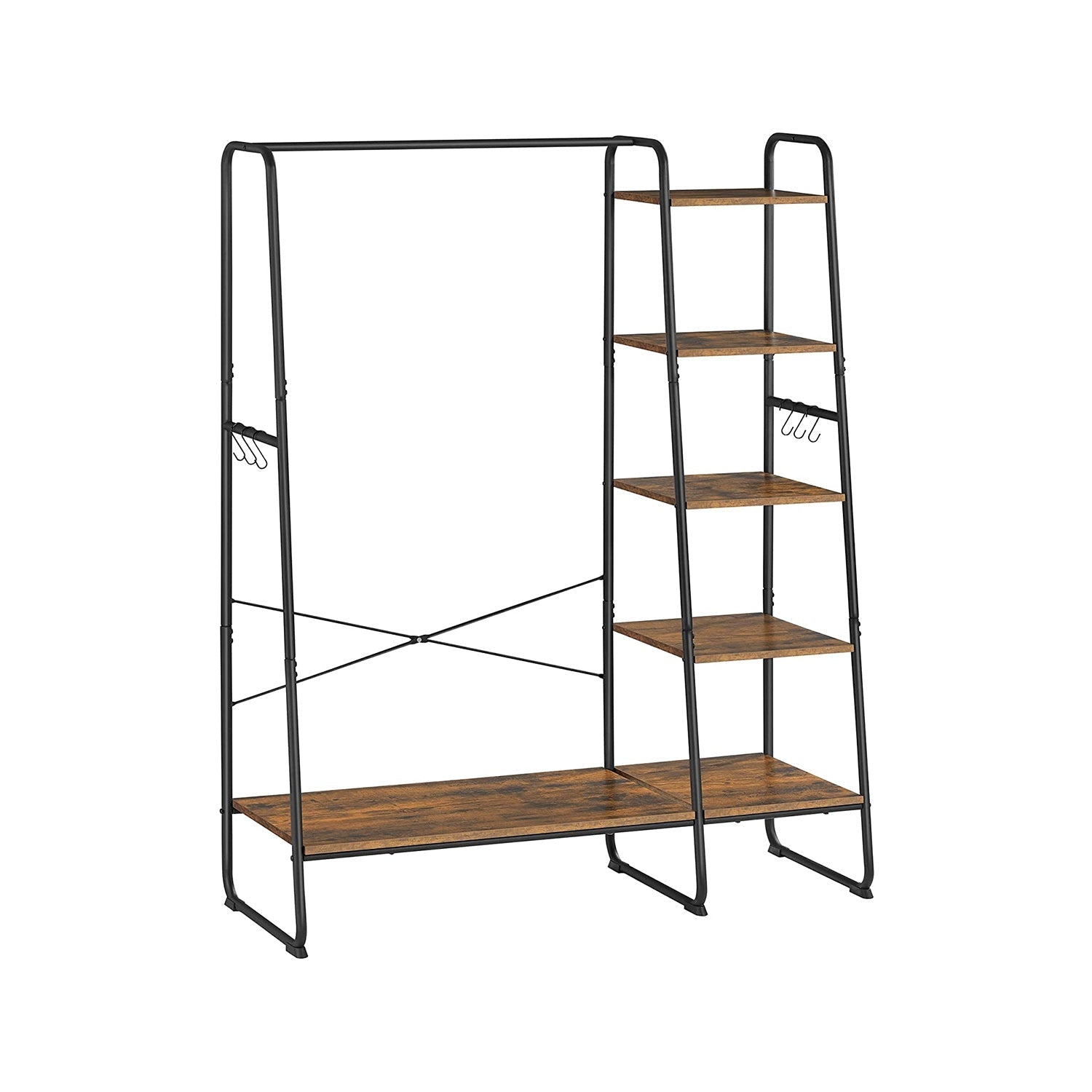 Coat rack - 5 levels - With shoe rack - 6 hooks - Clothing rod - Industrial Design - 45 x 120 x 160 cm