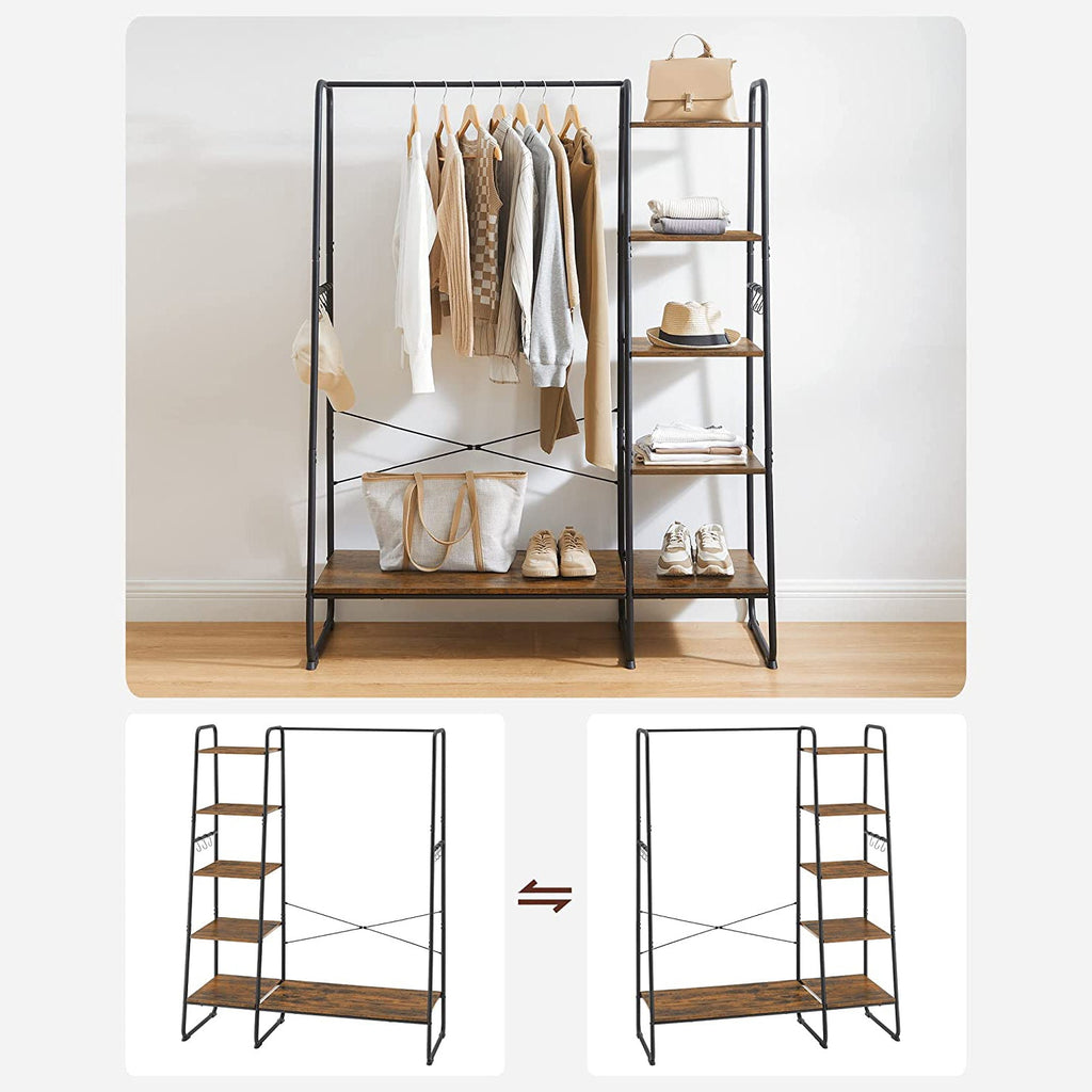 Coat rack - 5 levels - With shoe rack - 6 hooks - Clothing rod - Industrial Design - 45 x 120 x 160 cm