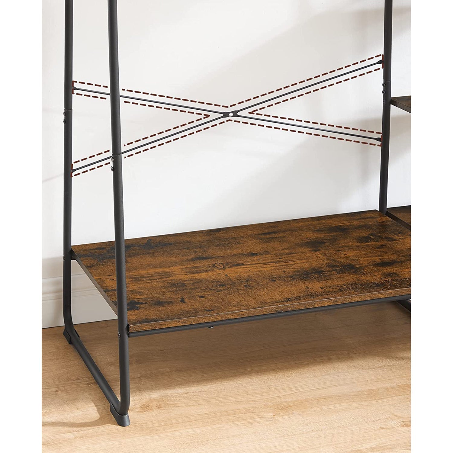 Coat rack - 5 levels - With shoe rack - 6 hooks - Clothing rod - Industrial Design - 45 x 120 x 160 cm