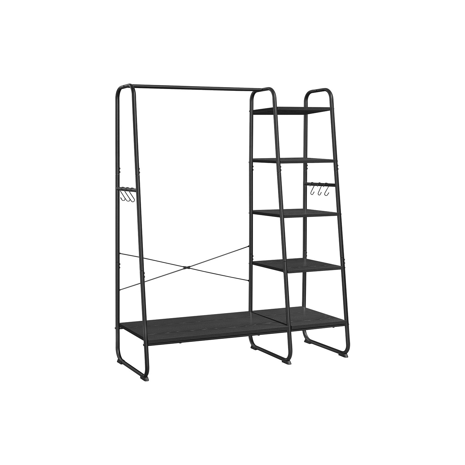 Coat rack - 5 levels - With shoe rack - 6 hooks - Clothing rod - Industrial Design - 45 x 120 x 160 cm