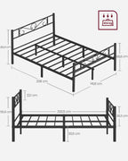 Bed 140 × 200 cm - made of ink -black metal