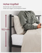 Bed 140 × 200 cm - made of ink -black metal