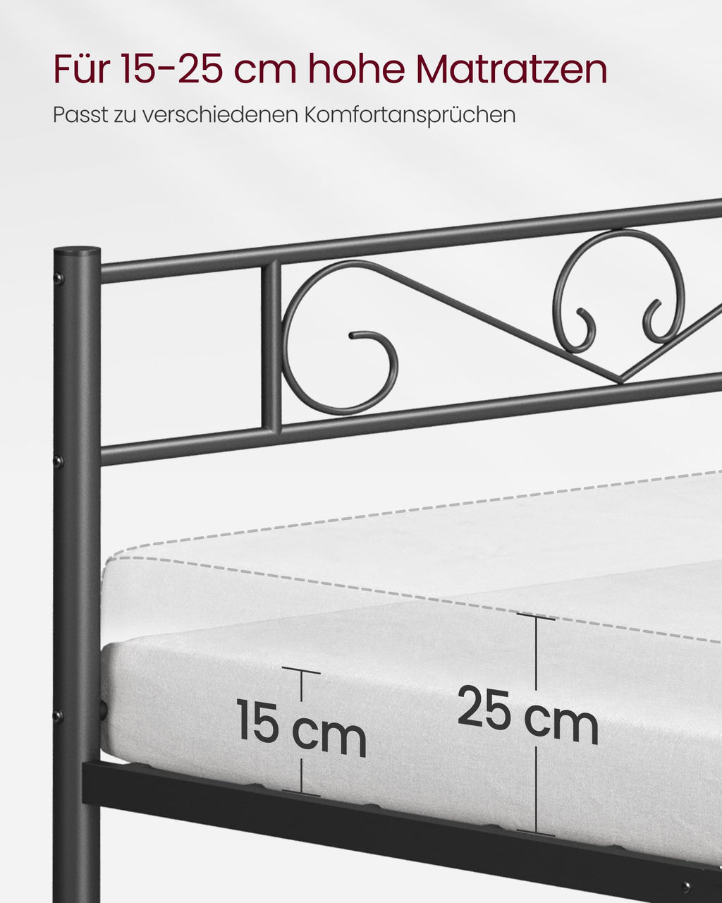 Bed 140 × 200 cm - made of ink -black metal
