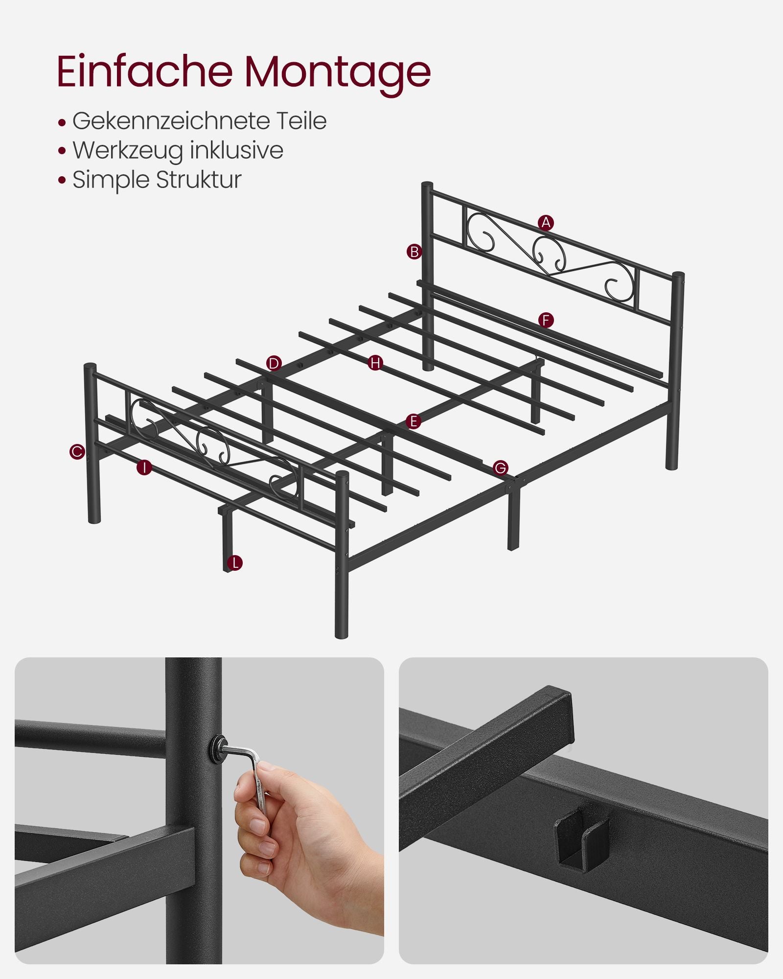 Bed 140 × 200 cm - made of ink -black metal