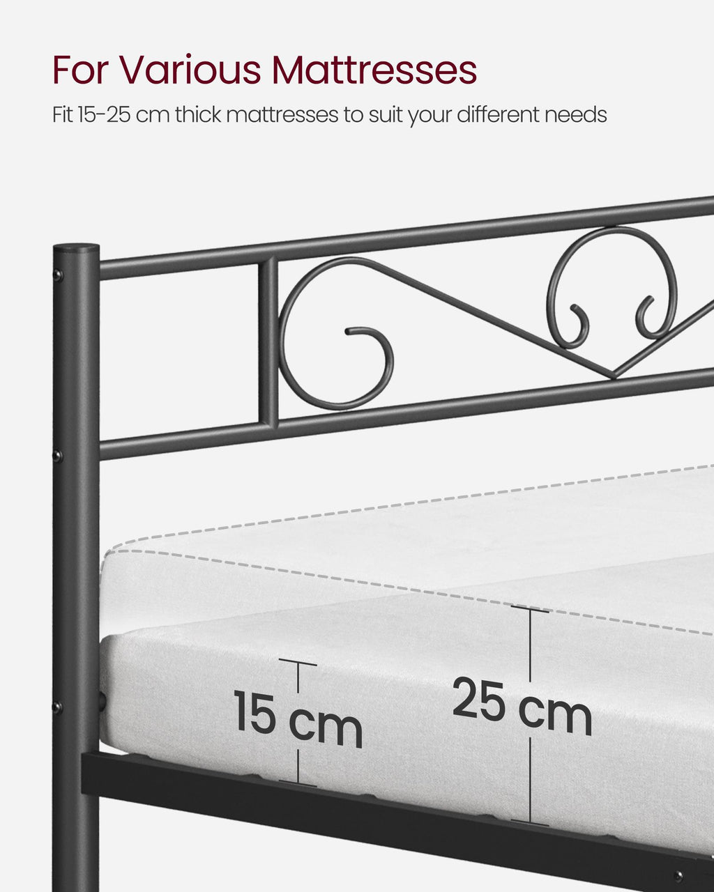 Single bed frame of black metal