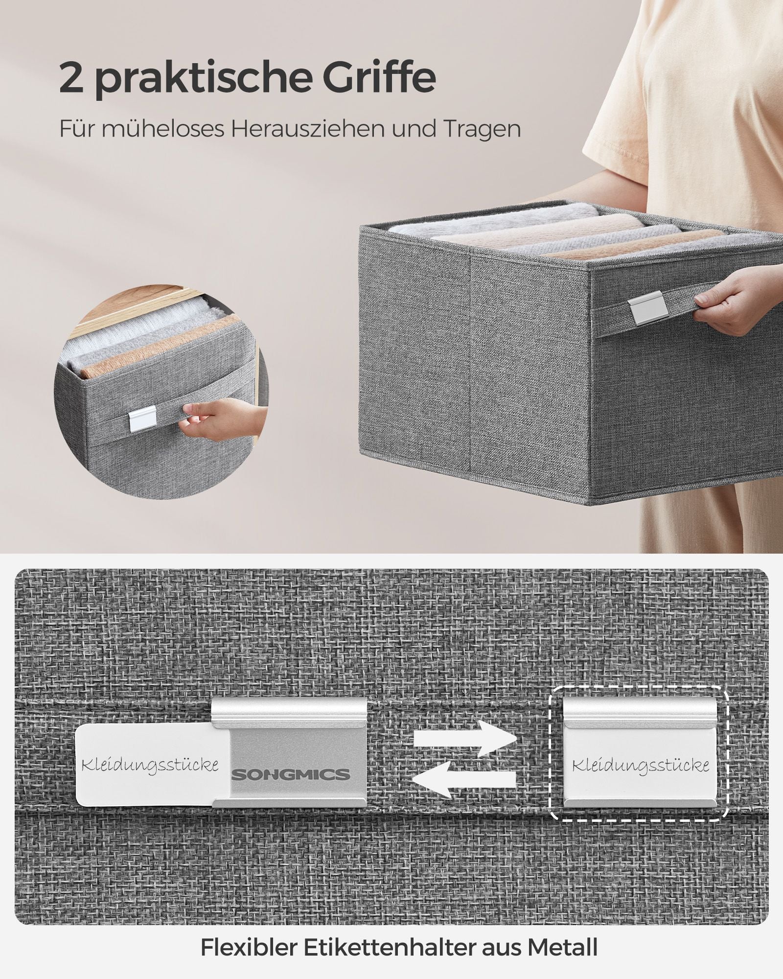 Storage boxes - Set of 2 - with handles - Pigeon gray