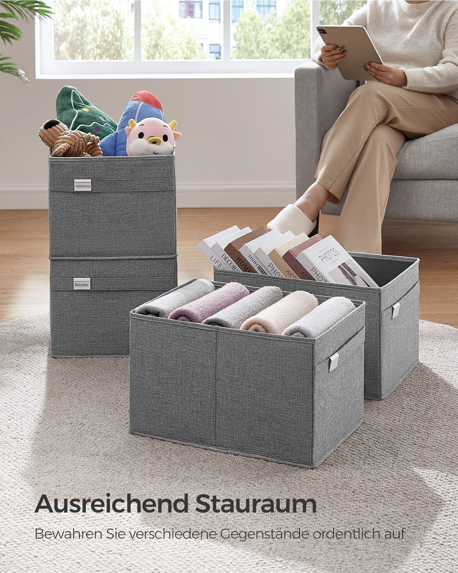 Storage boxes - Set of 2 - with handles - Pigeon gray