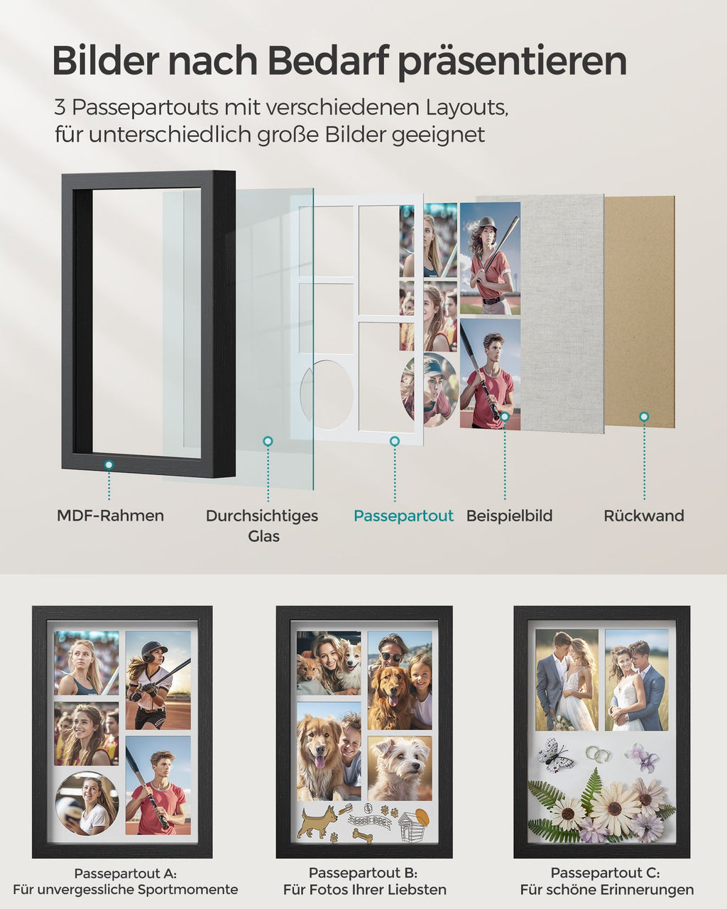 Photo frame A4 with wall hooks - Aszwart