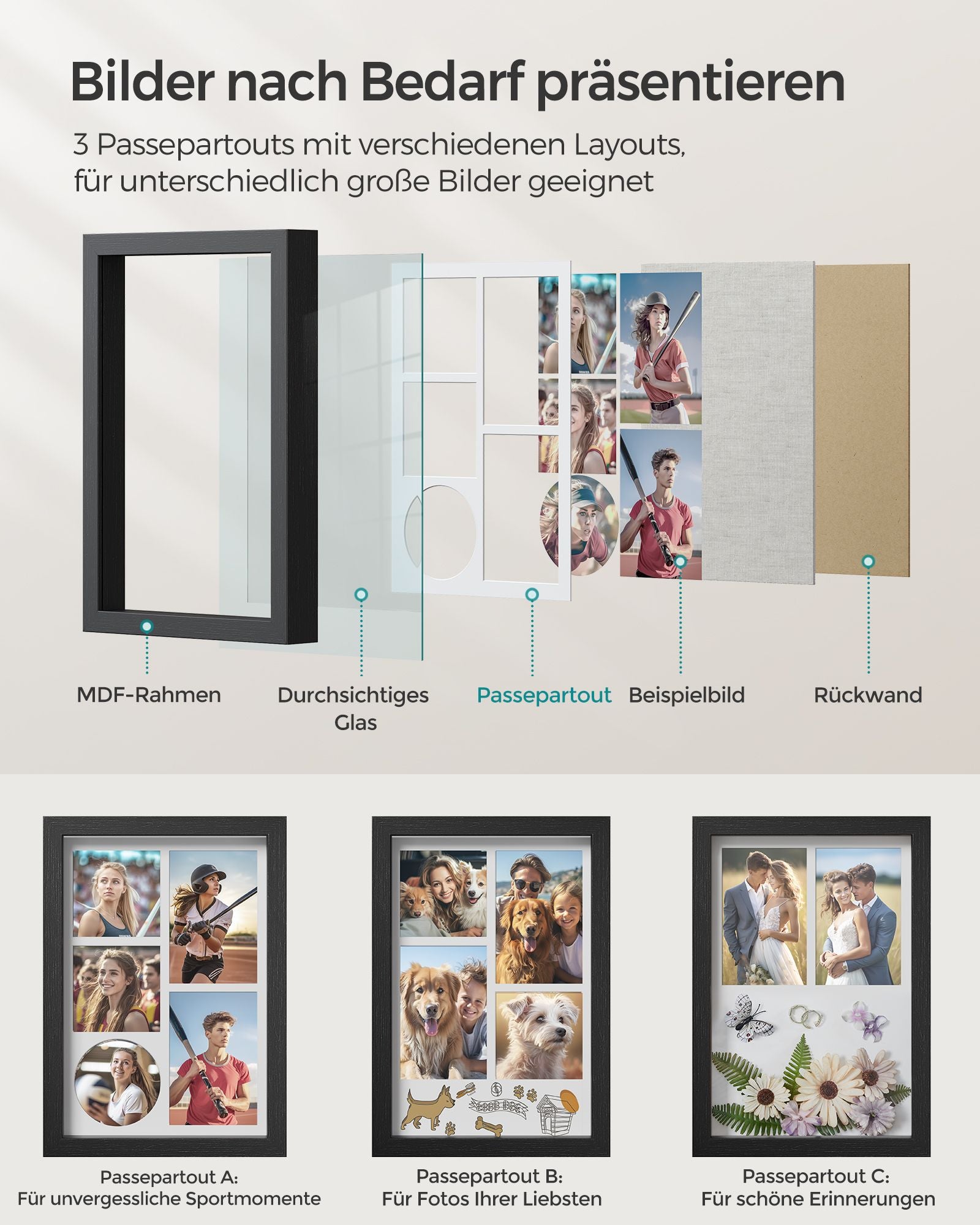 Photo frame A4 with wall hooks - Aszwart