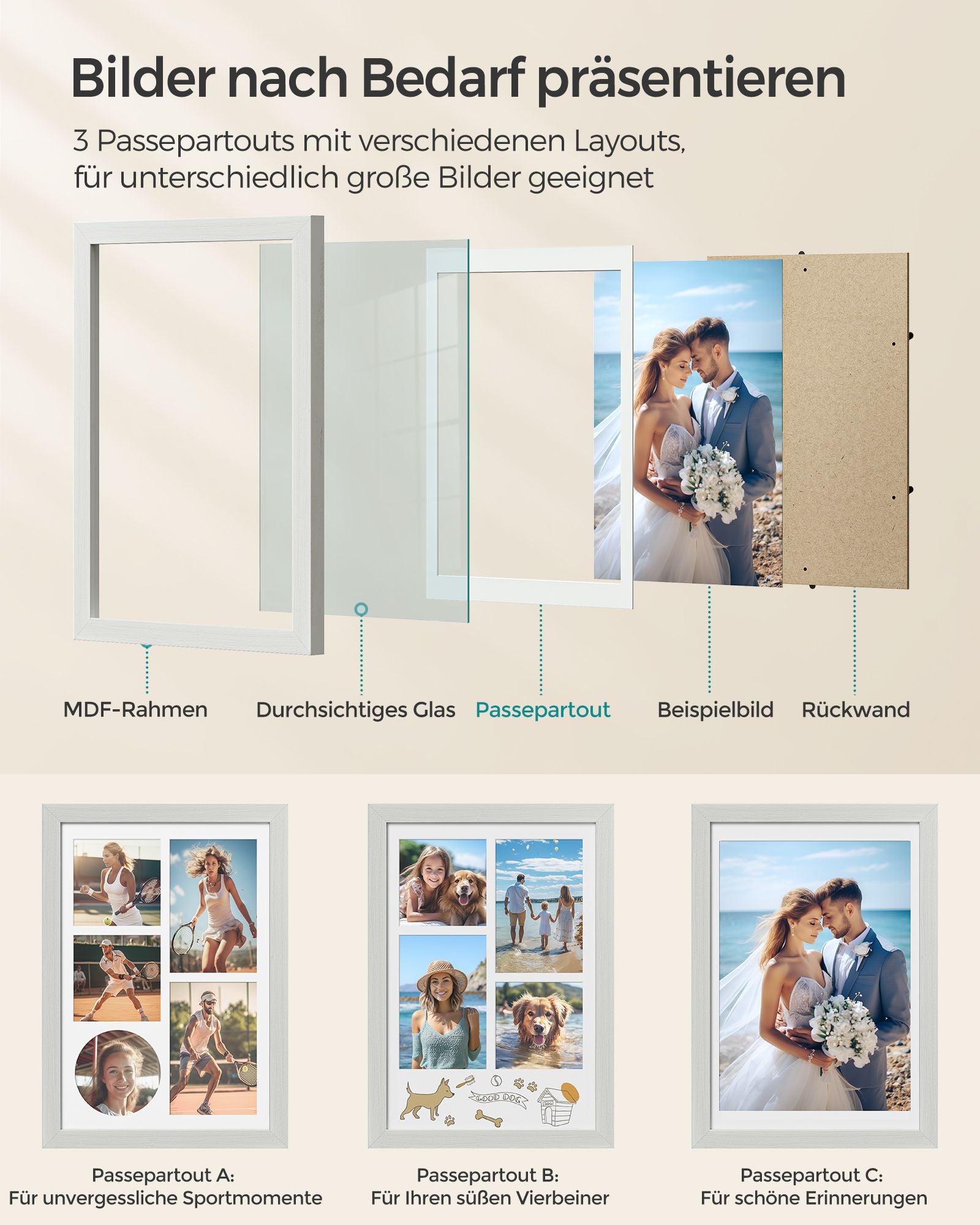 Photo frame - A4 - For several photos - Vintage White