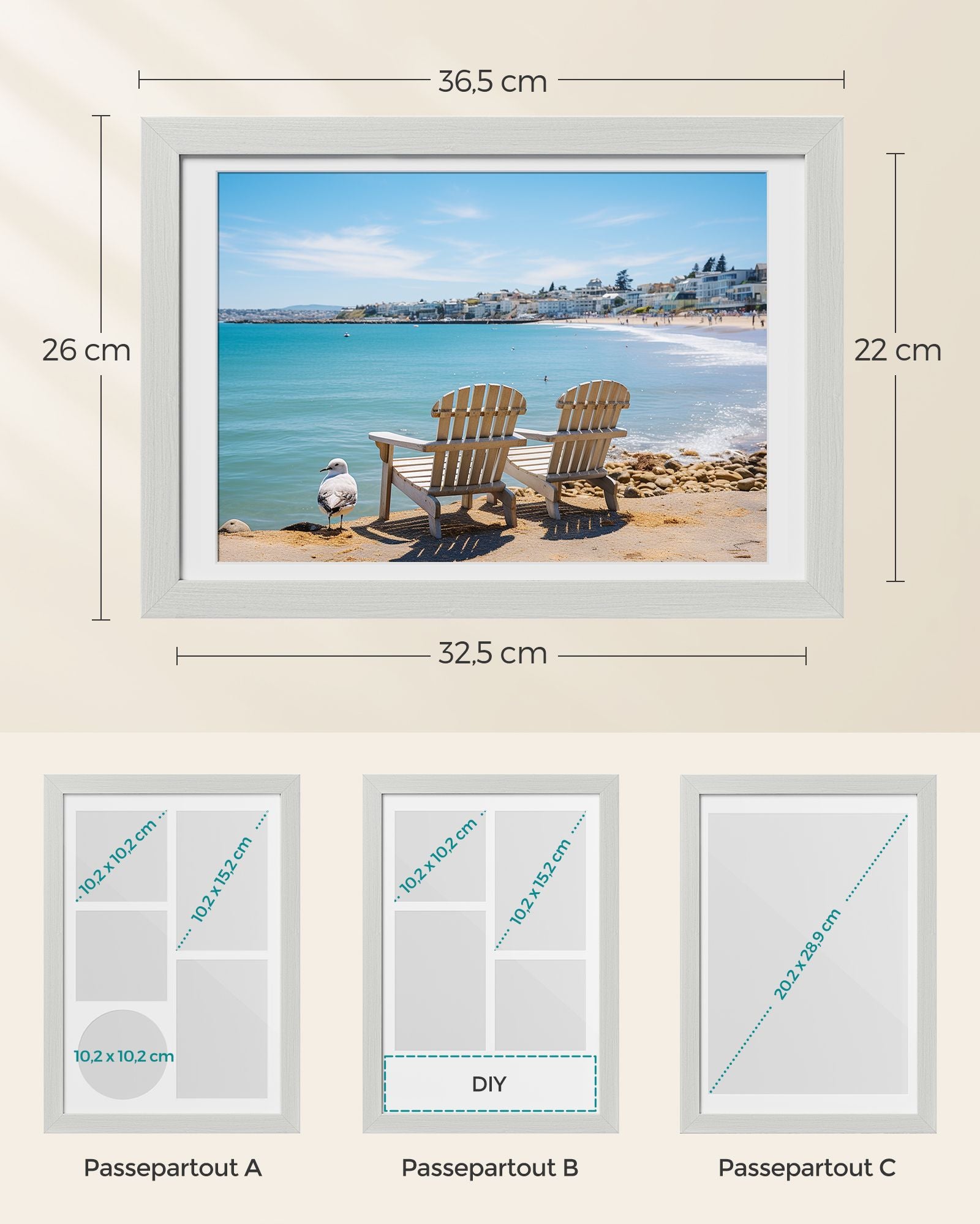 Photo frame - A4 - For several photos - Vintage White