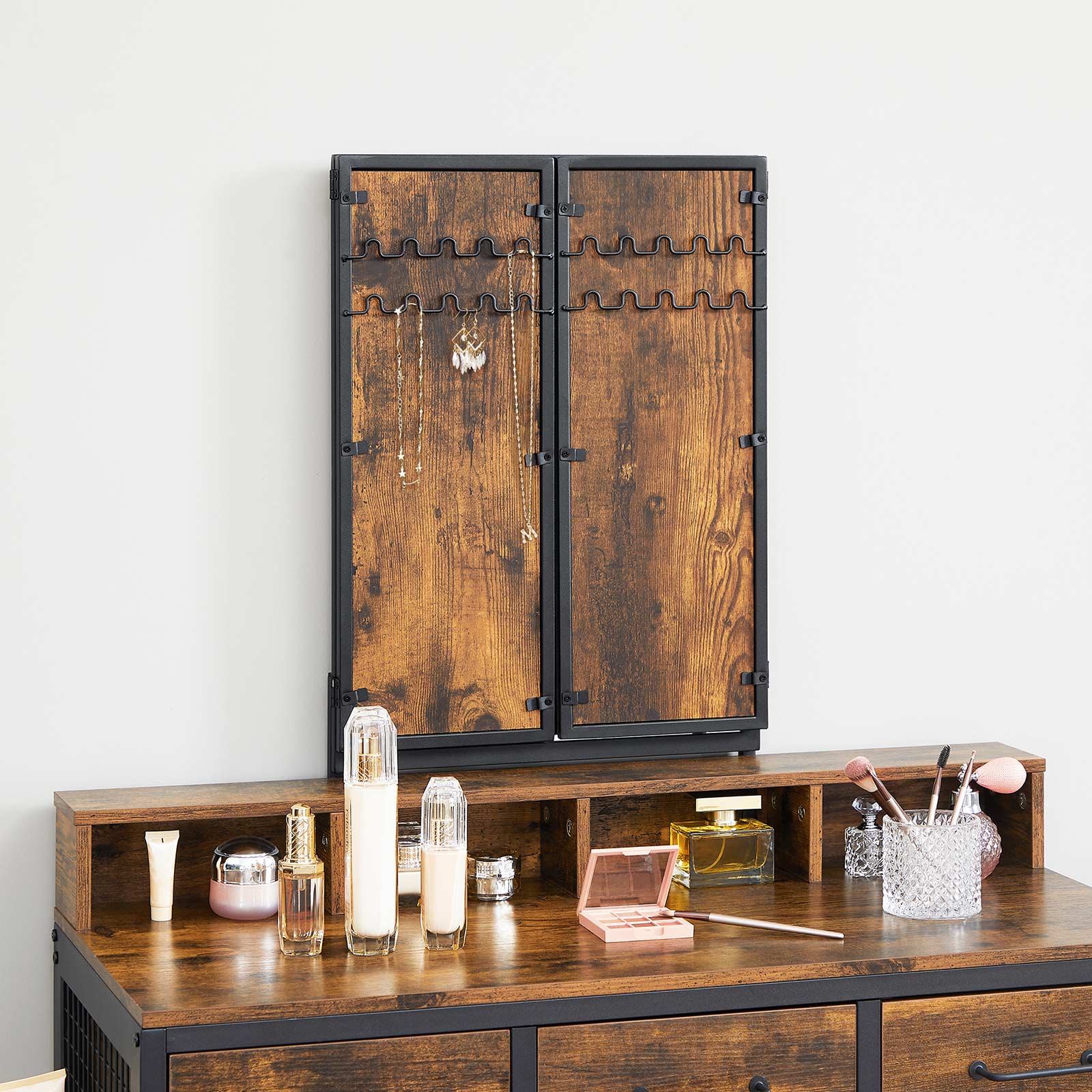 Make -up table - dressing table - Cosmetic table - 3 drawers - With mirror and stool - Brown Black