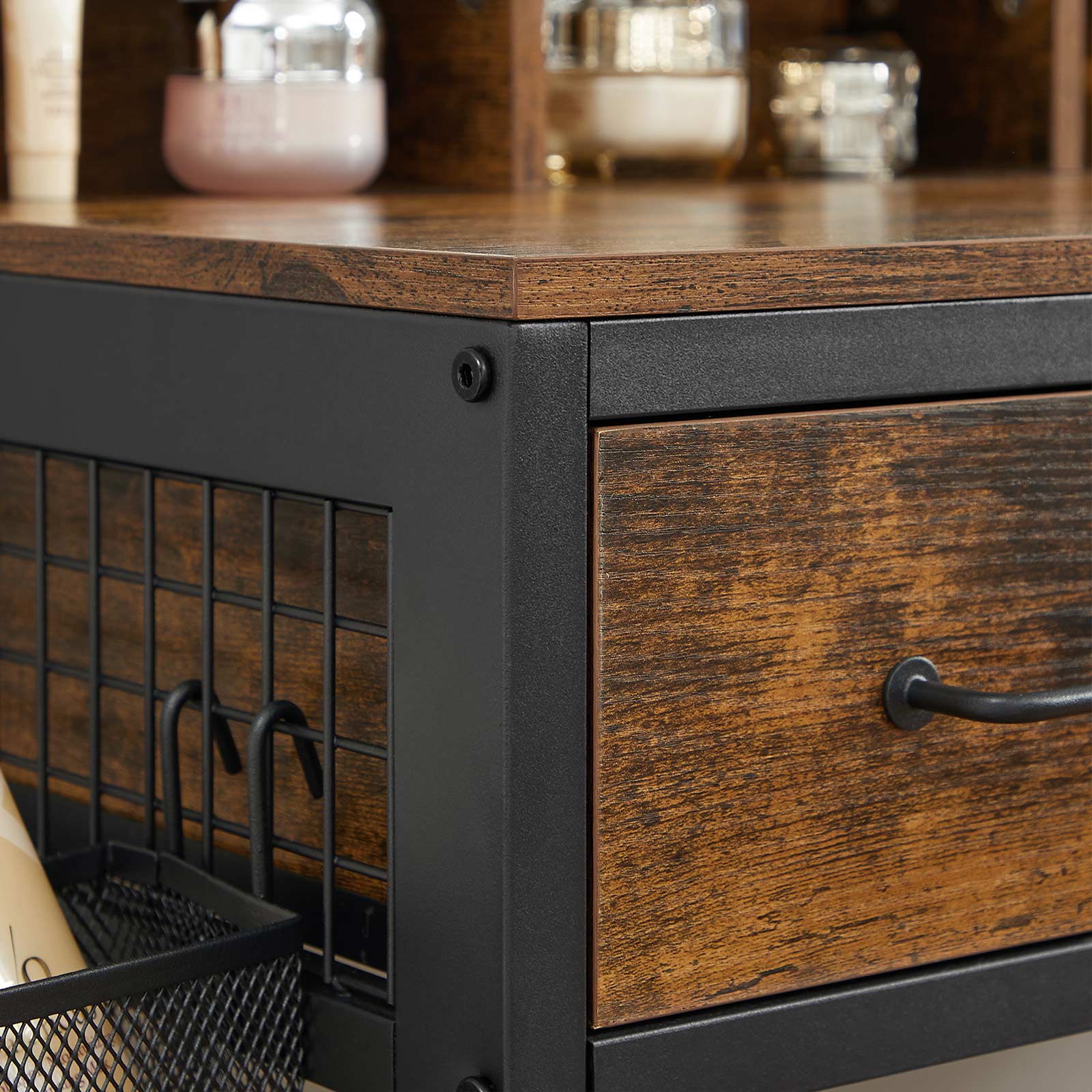 Make -up table - dressing table - Cosmetic table - 3 drawers - With mirror and stool - Brown Black