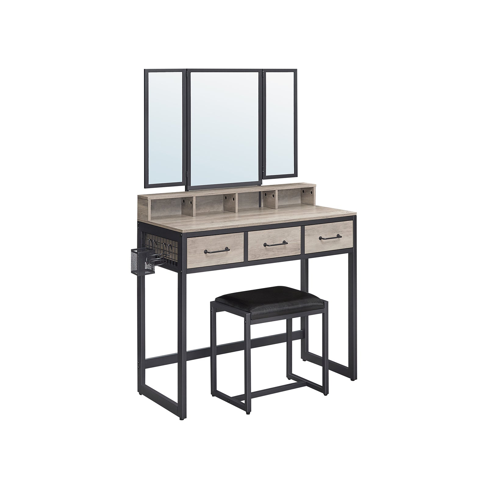 Make -up table - dressing table - Cosmetic table - 3 drawers - With mirror and stool - Brown Black