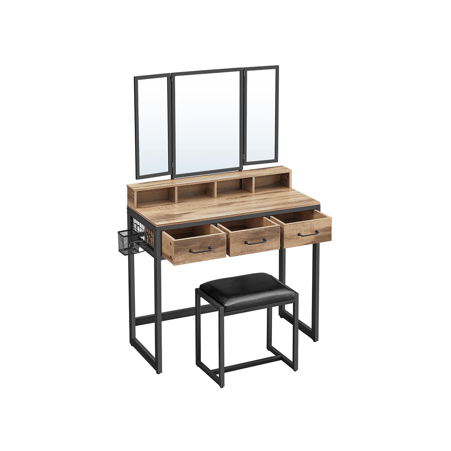 Make -up table - dressing table - Cosmetic table - 3 drawers - With mirror and stool - Brown Black