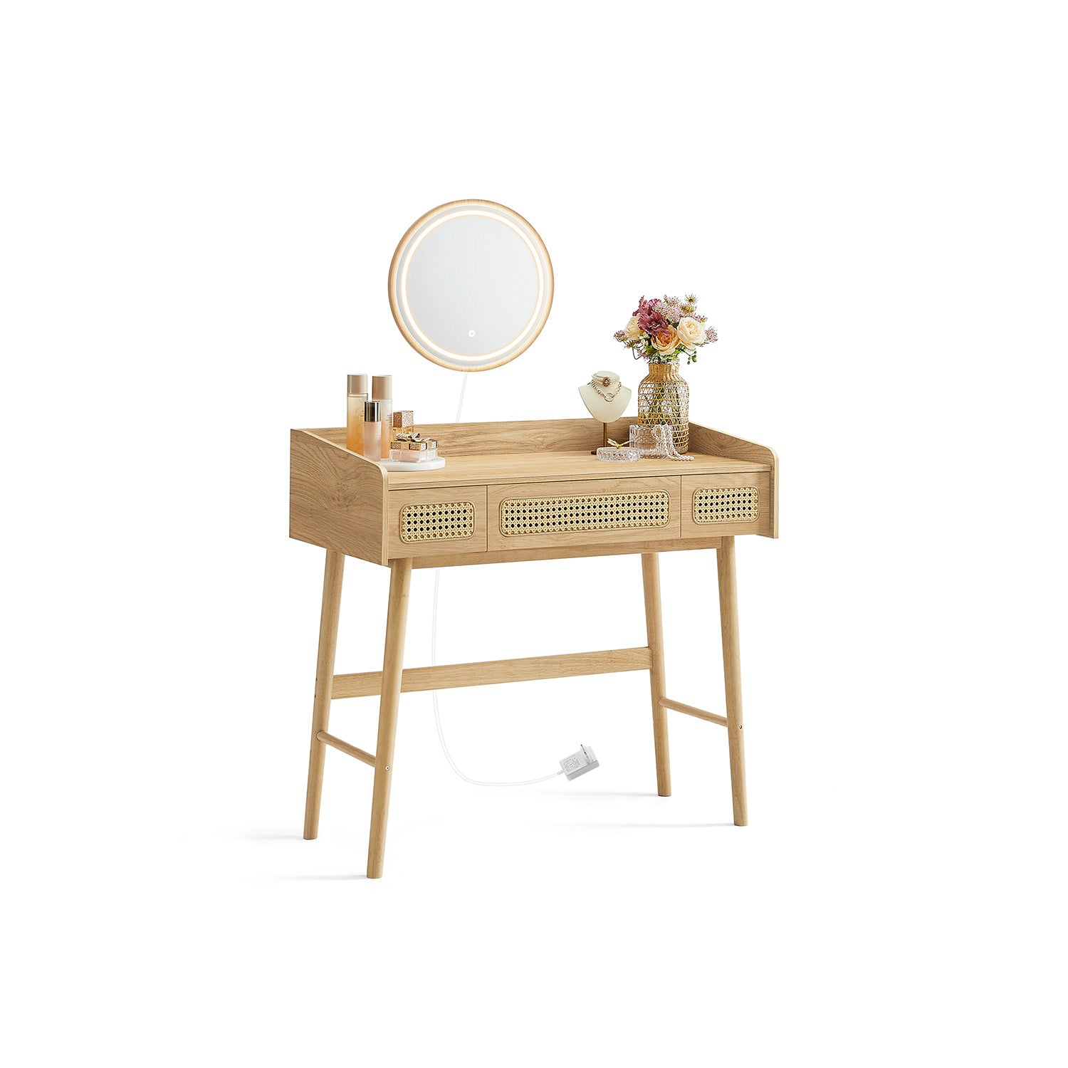 Dressing table with mirror and loading in boho style