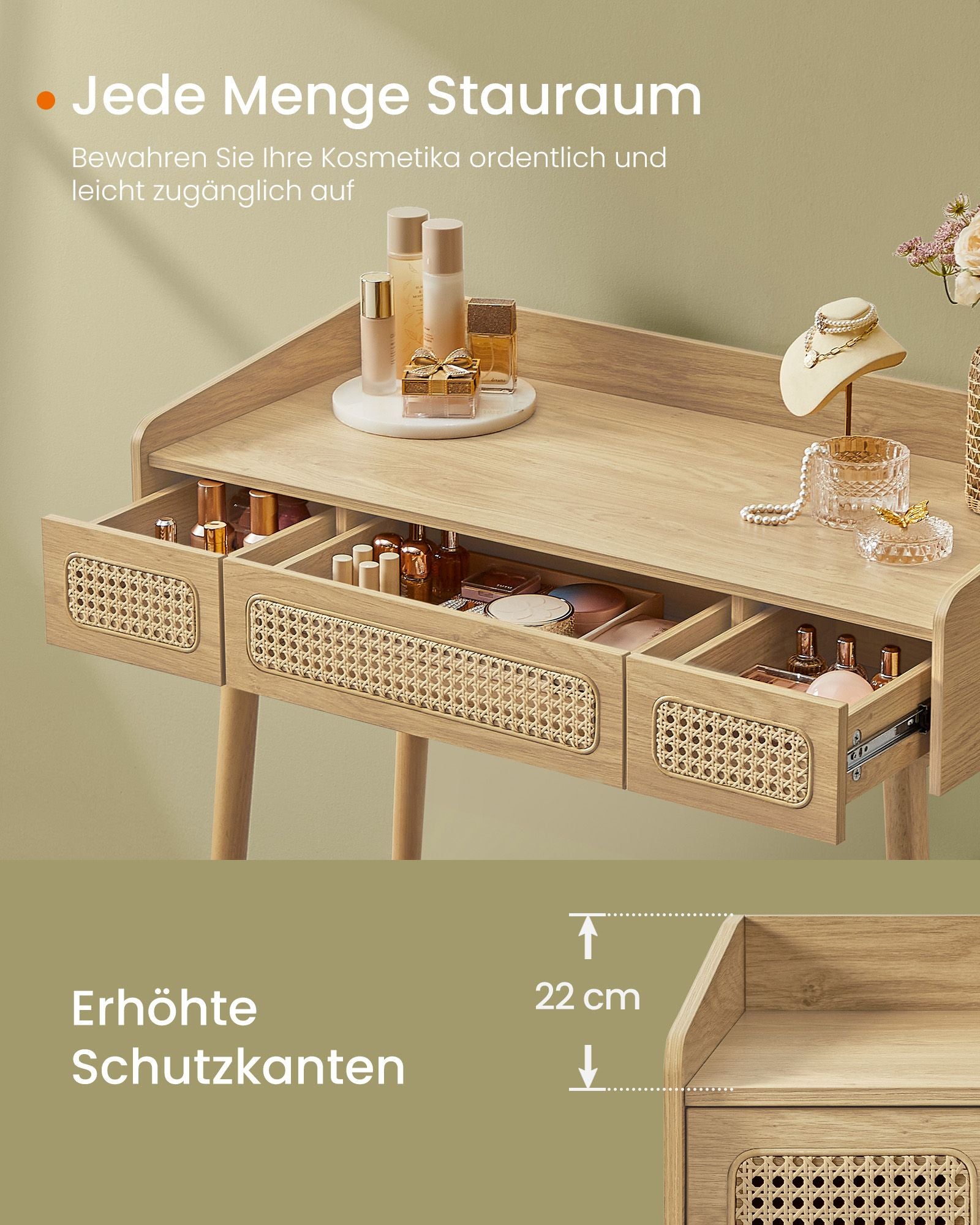 Dressing table with mirror and loading in boho style