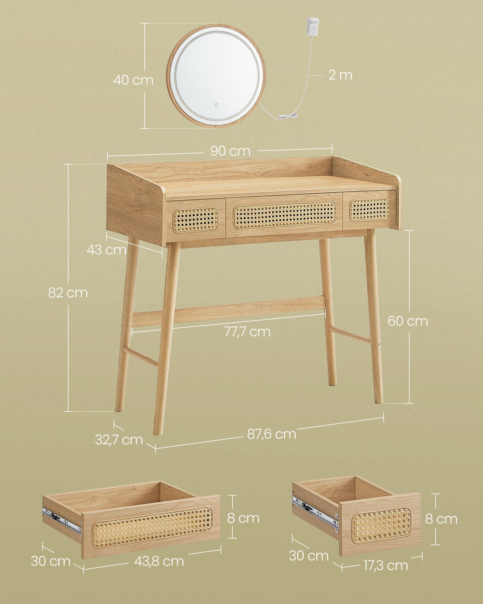 Dressing table with mirror and loading in boho style
