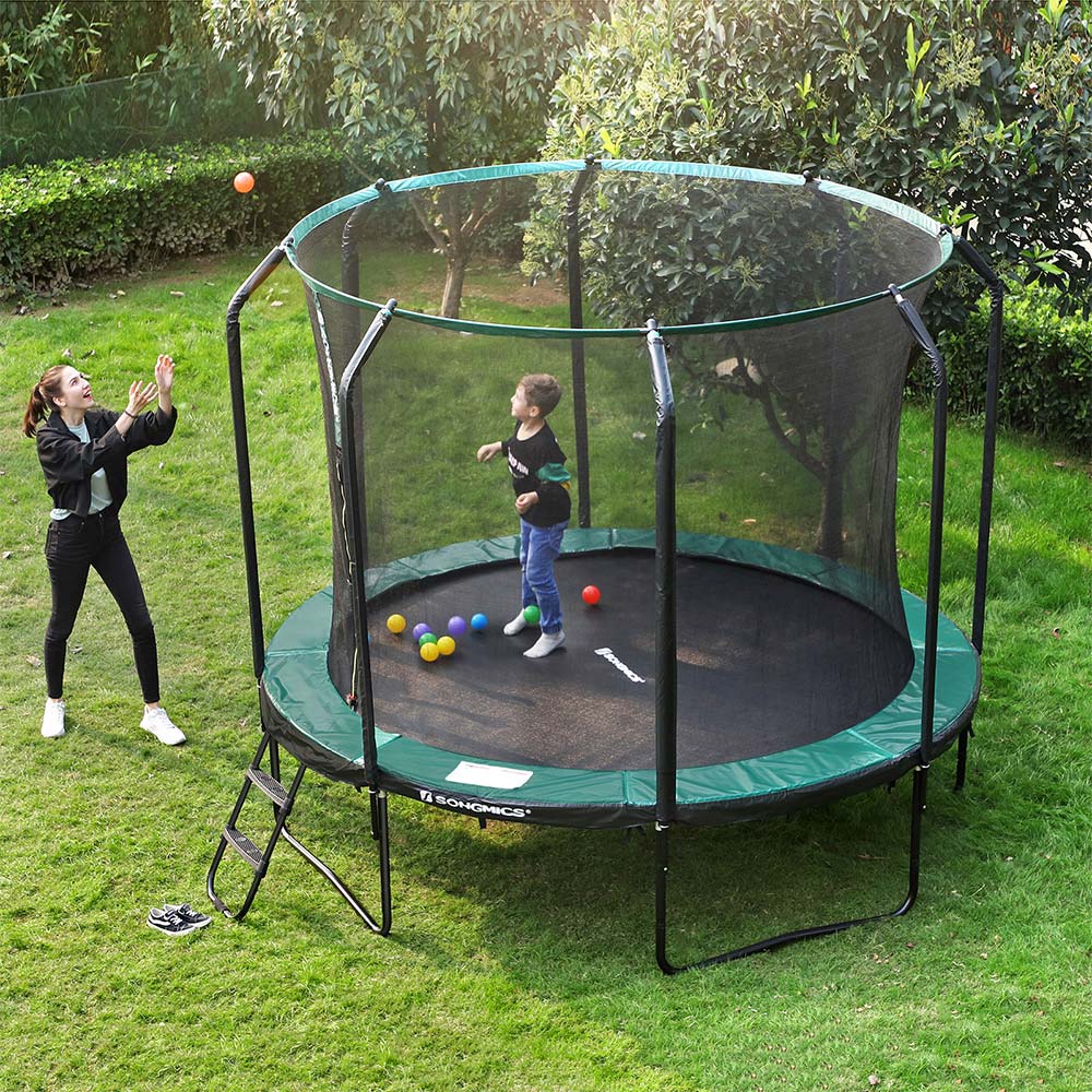 Trampoline - Ø 305 cm - Garden trampoline with net and ladder - Dark green