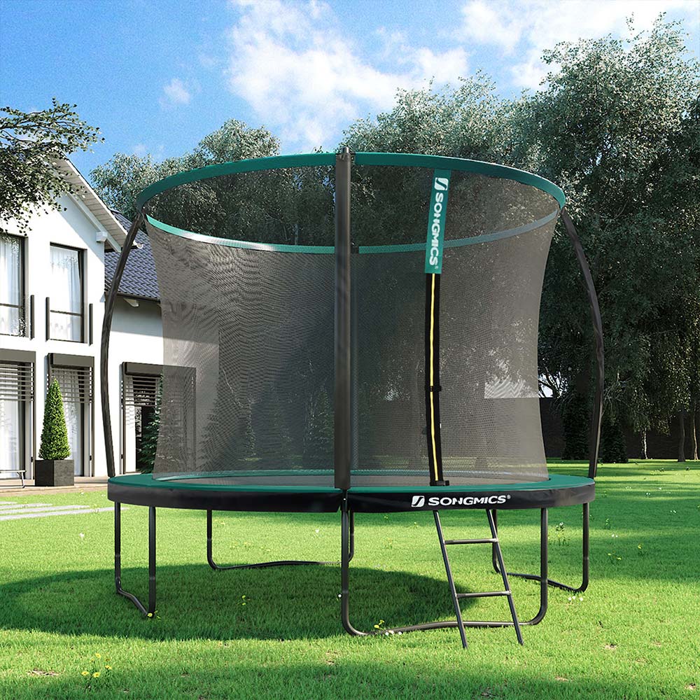 Trampoline - Ø 305 cm - Garden trampoline with net and ladder - Dark green