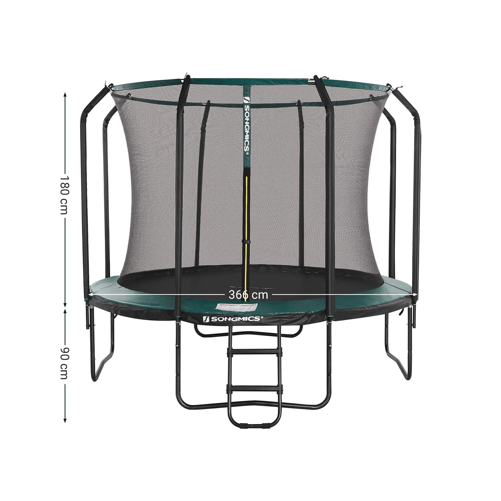 Trampoline - Ø 305 cm - Garden trampoline with net and ladder - Dark green