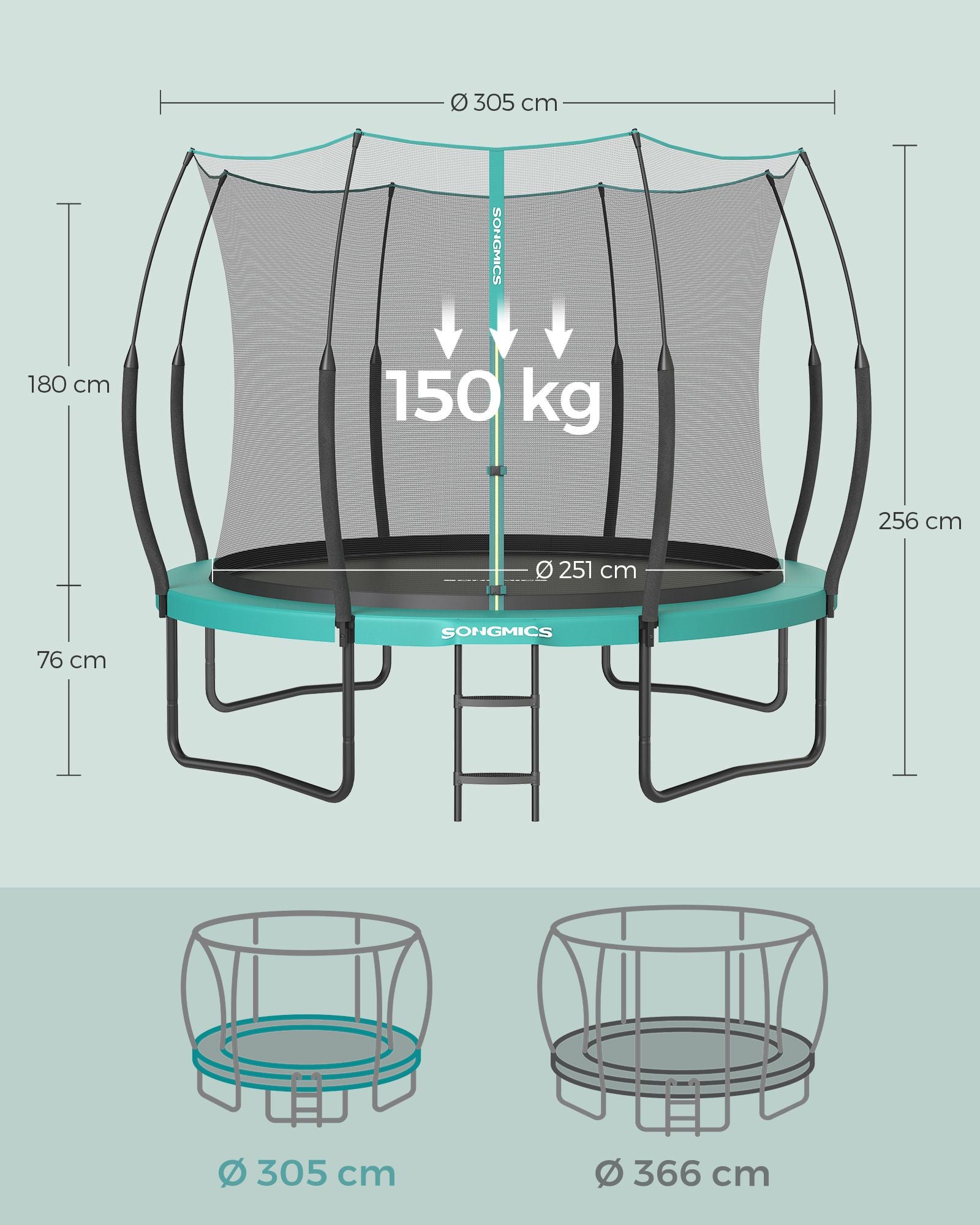 Trampoline safety net - with zipper - Ø 305 cm