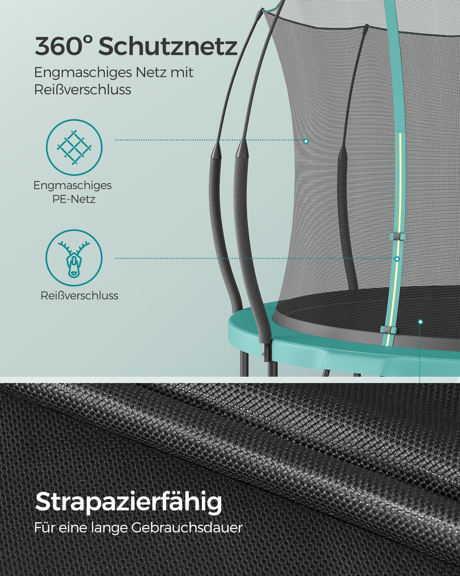 Trampoline safety net - with zipper - Ø 305 cm