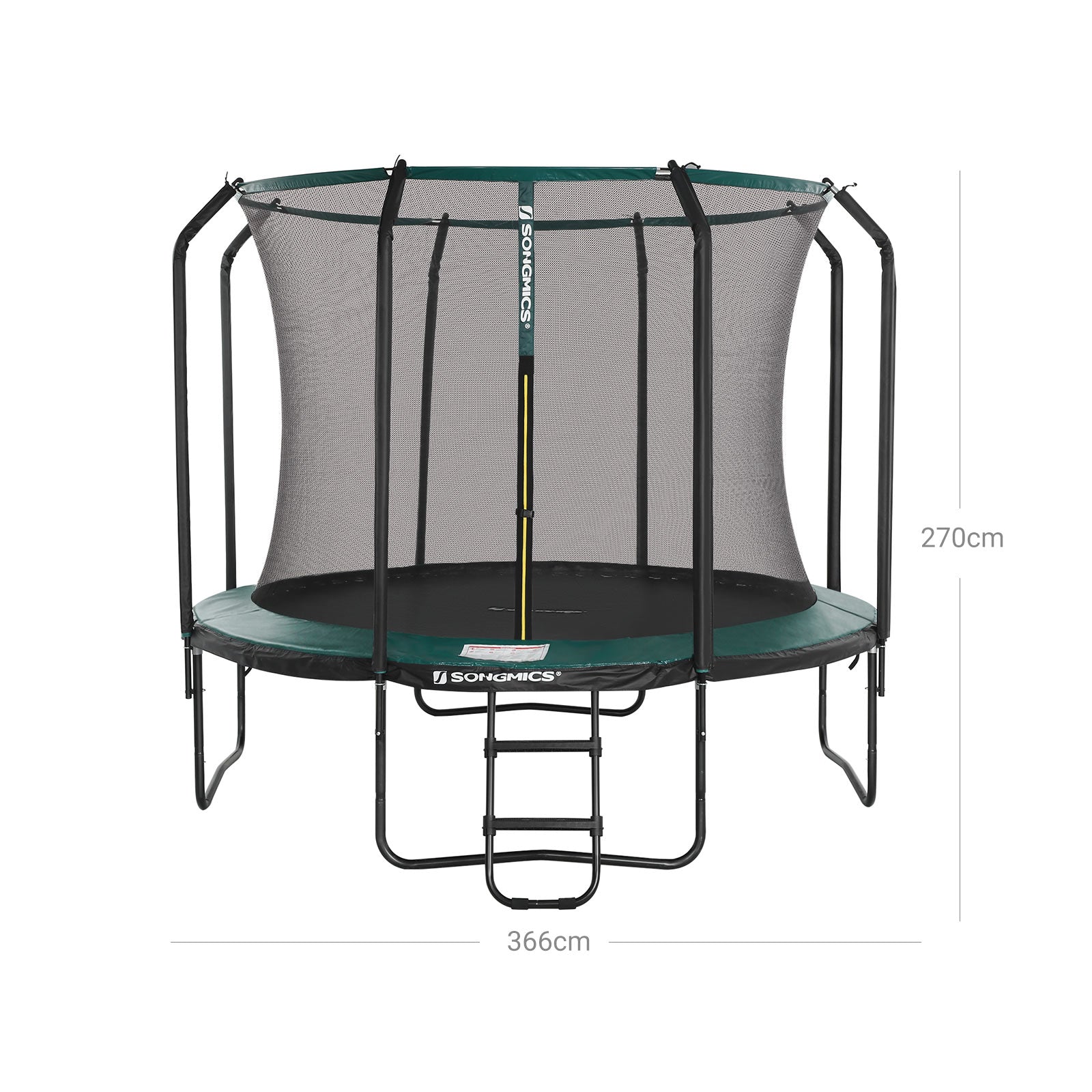 Trampoline - Ø 366 cm - With inner network, ladder and safety net - Green