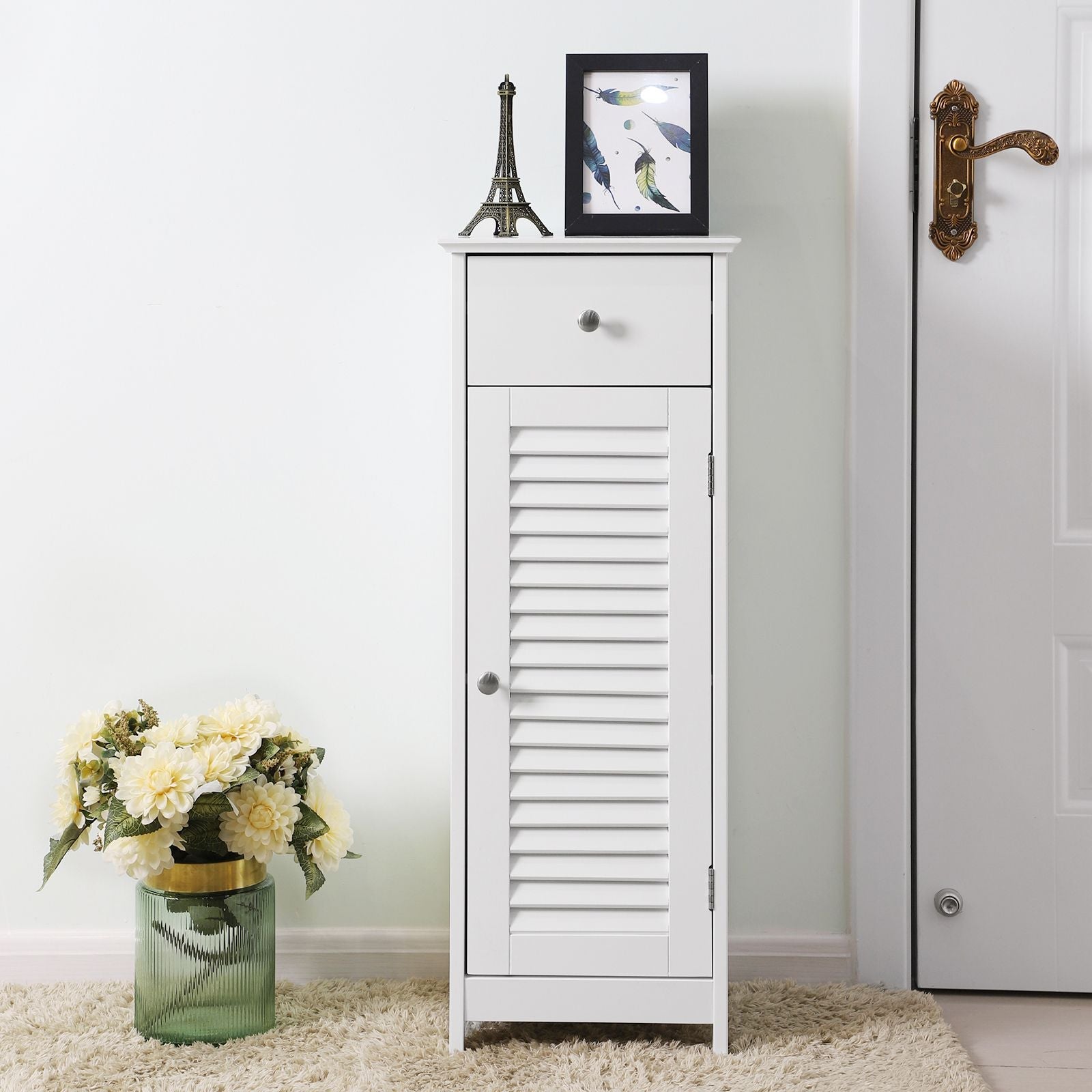 Bathroom Cabinet - Smal - With Louvredeur - White