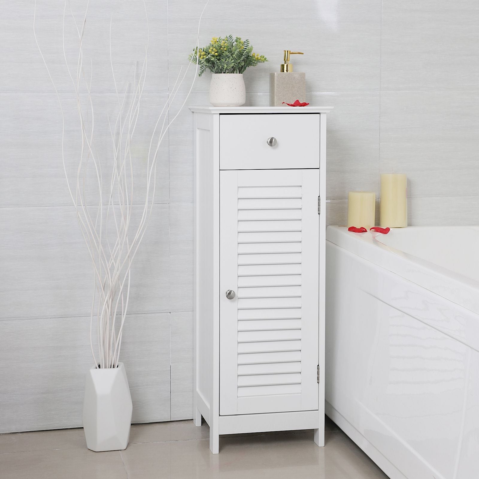 Bathroom Cabinet - Smal - With Louvredeur - White