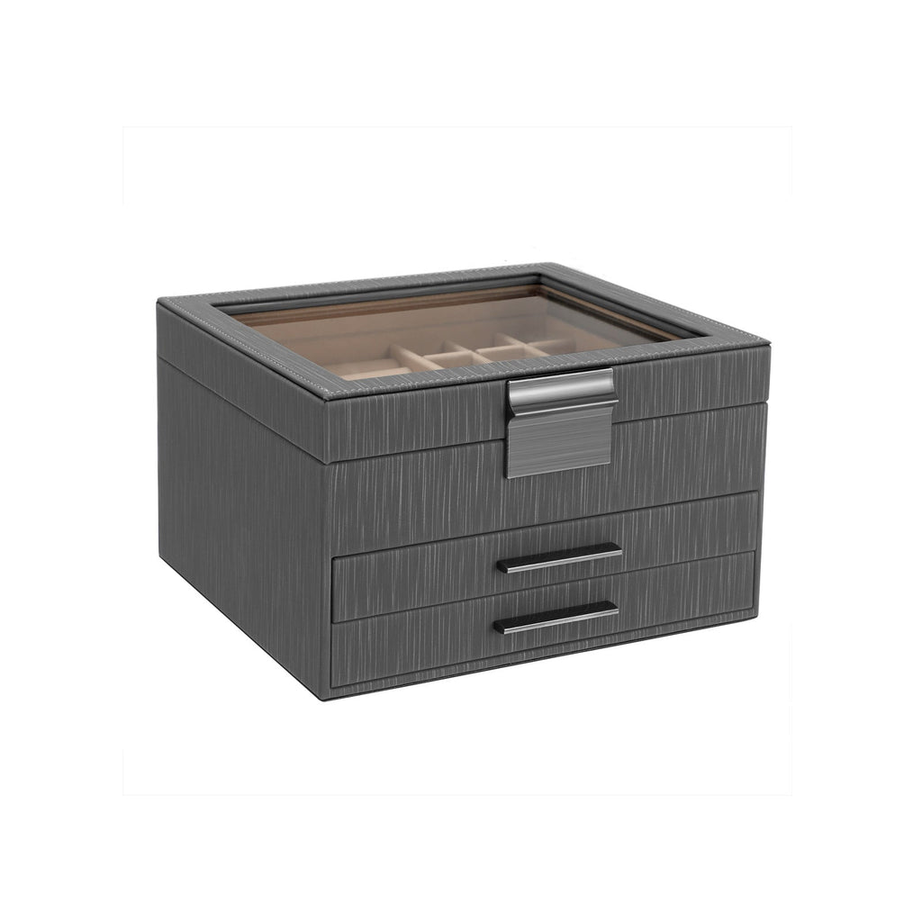 Jewelry box - With glass lid and 2 drawers - White