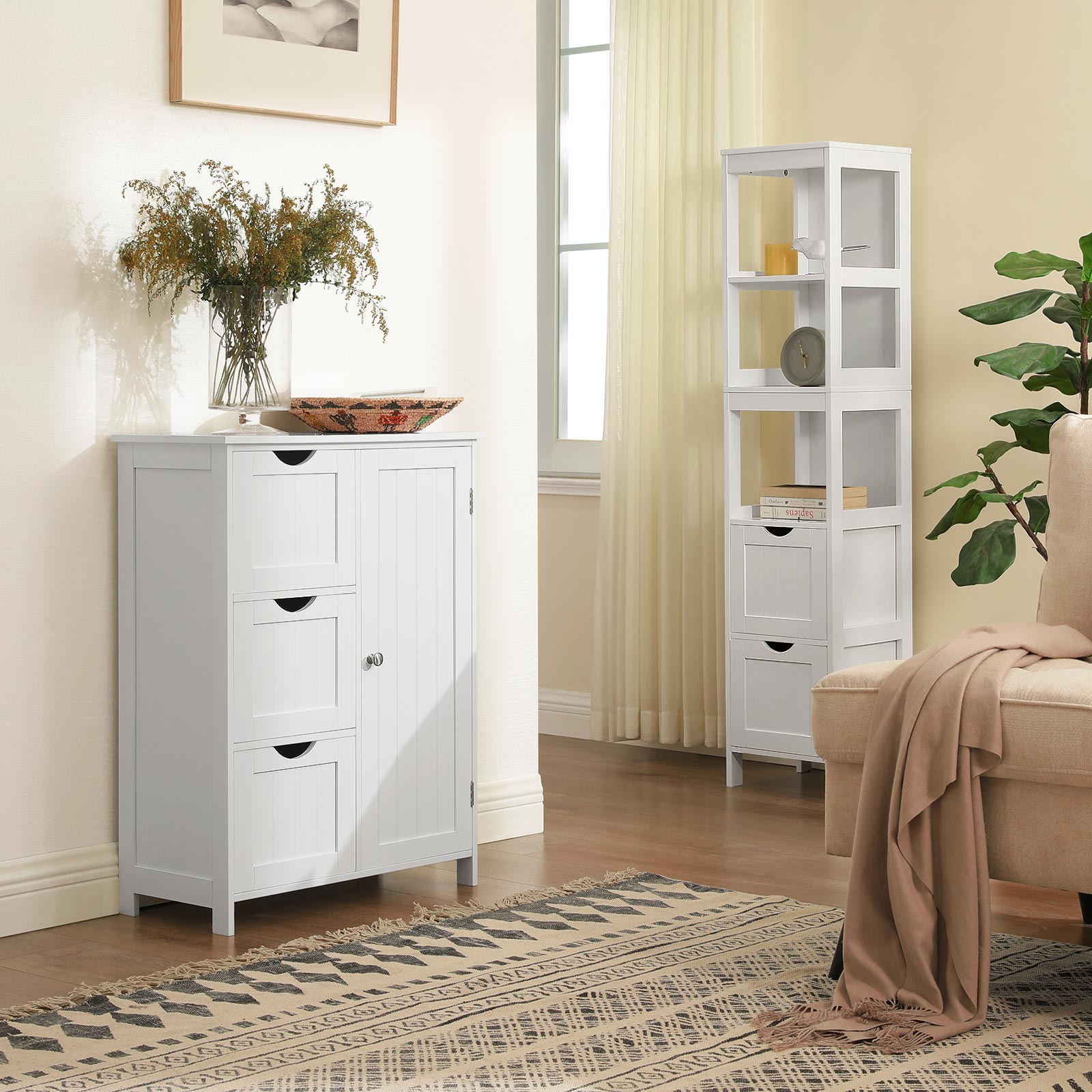 Bathroom furniture - With 3 large drawers - Adjustable board - White