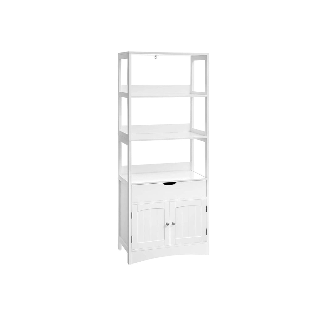 Bathroom cabinet - Detached High Cabinet - 60 x 32.5 x 154 cm - 3 open compartments - 1 drawer - 2 doors - White