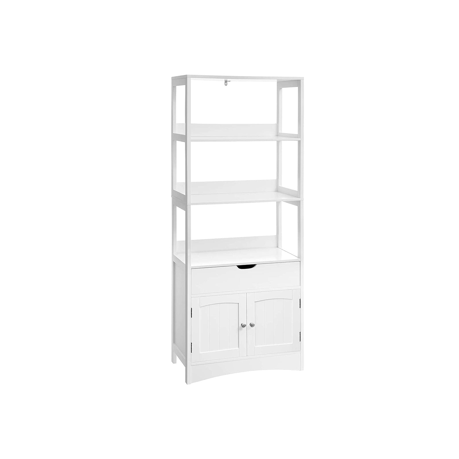 Bathroom cabinet - Detached High Cabinet - 60 x 32.5 x 154 cm - 3 open compartments - 1 drawer - 2 doors - White